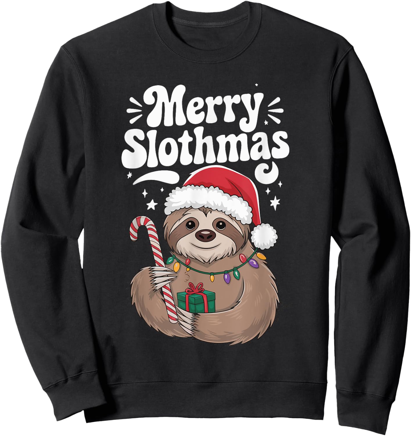 Merry Slothmas Christmas Sloth Sweatshirt - Sweatshirt | Black