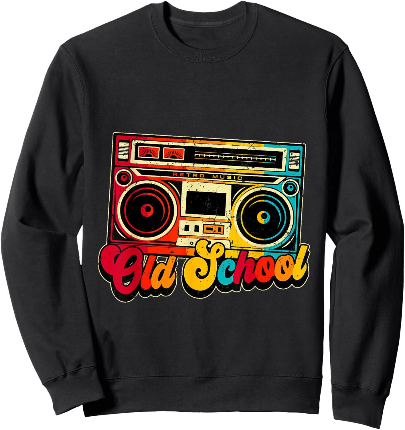 Old School Retro Boombox Hip Hop Music Sweatshirt - Sweatshirt | Black