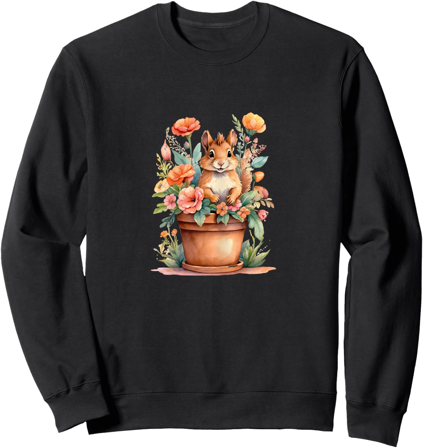 Cute Squirrel and Spring Flowers Sweatshirt - Sweatshirt | Black