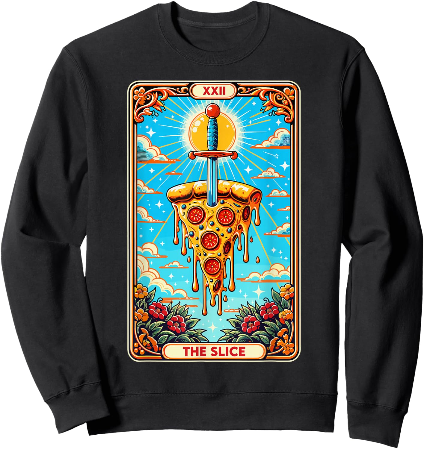 Tarot card funny pizza shirt pizza knife pizza shovel fast food Sweatshirt - Sweatshirt | Black