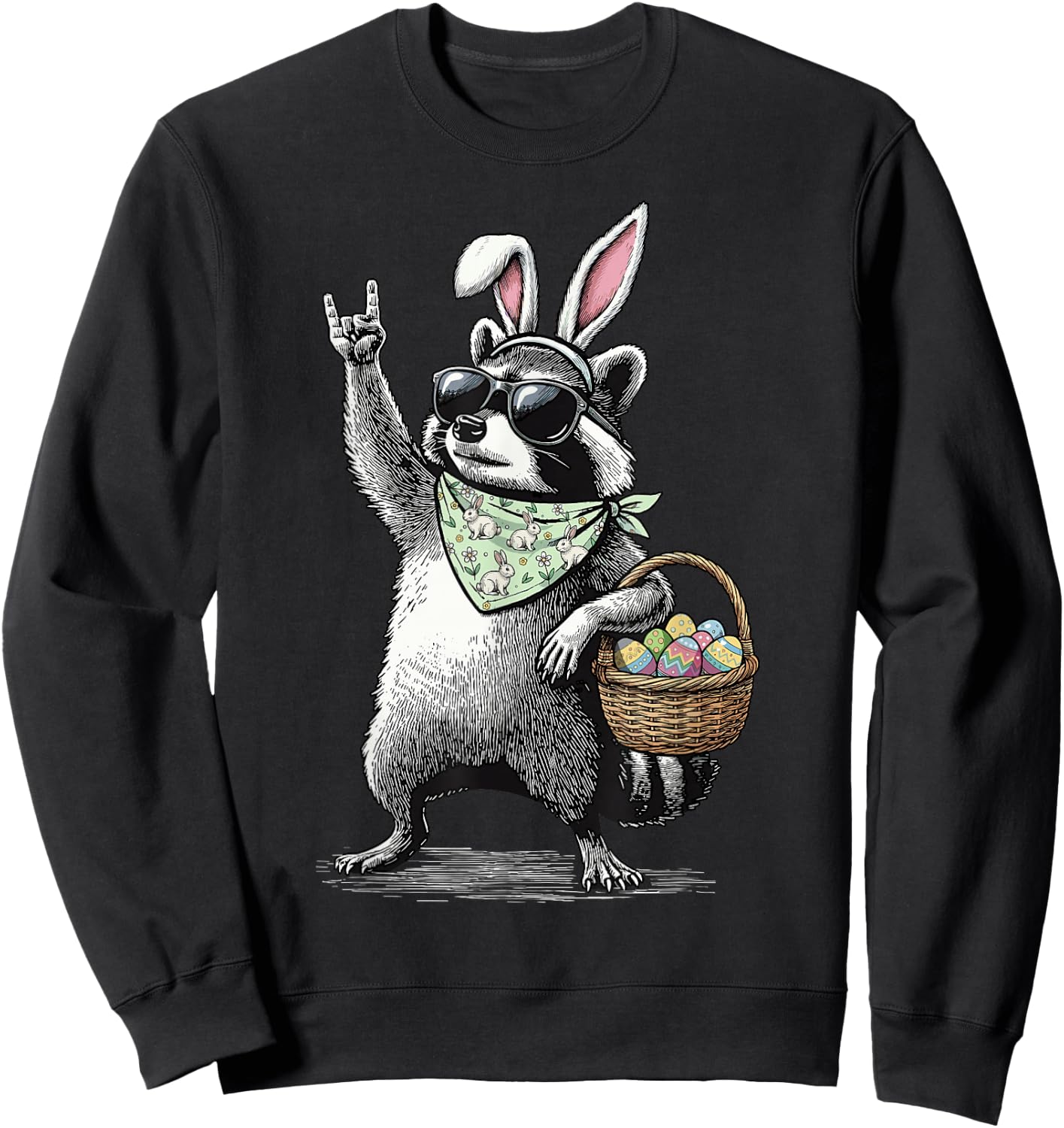 Retro Ostern Waschbär Lustiges Ostern Sweatshirt - Sweatshirt | Black