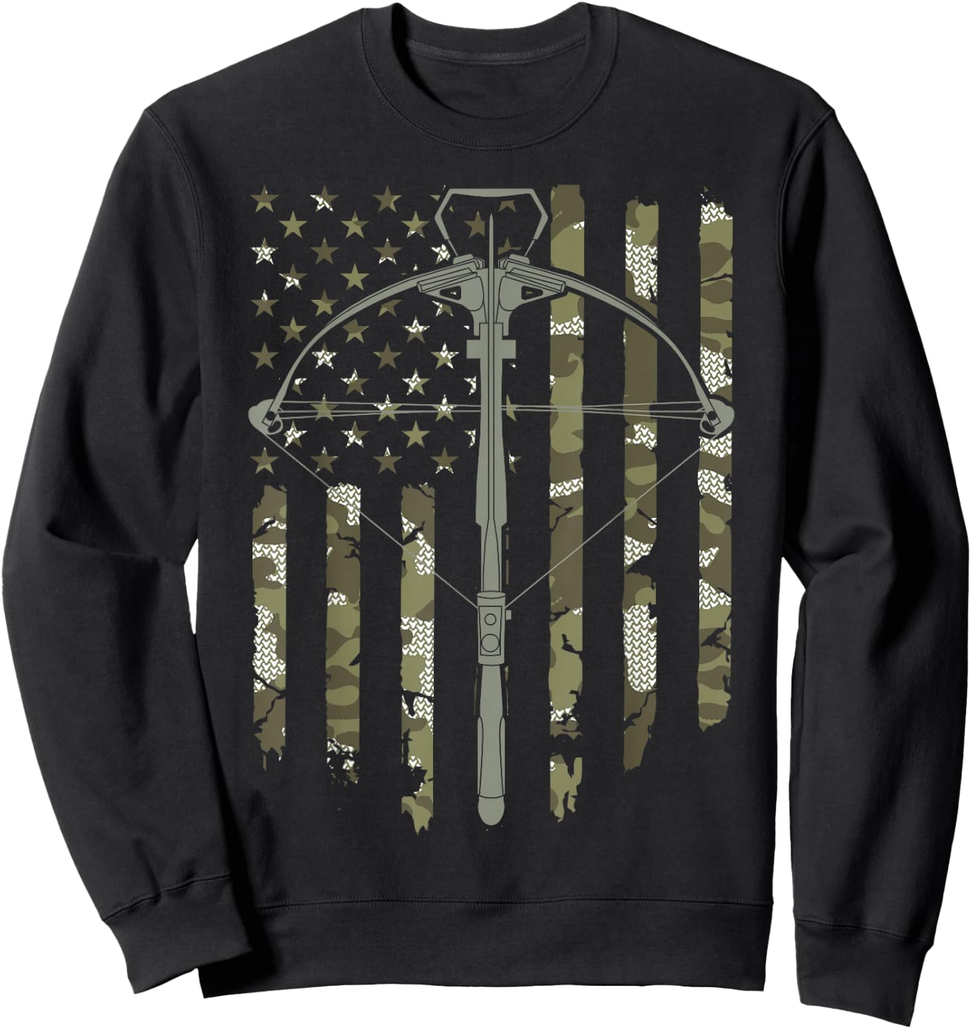 Crossbow Hunting Vintage American Flag Camouflage Sweatshirt - Sweatshirt | Black