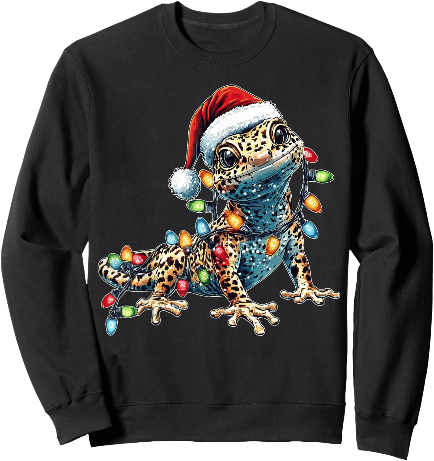 Leopard Gecko Lizard Christmas Hat Xmas Sweatshirt - Sweatshirt | Black