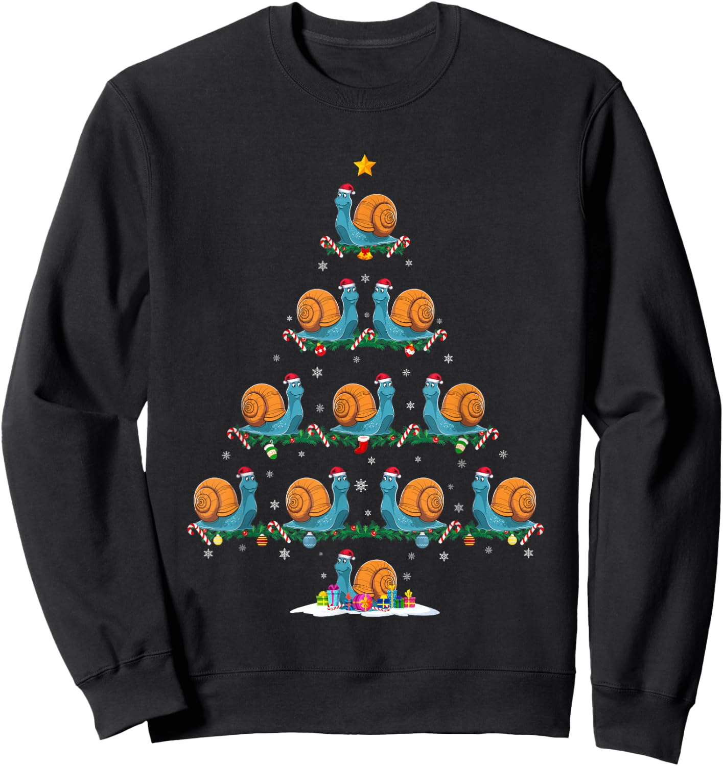 Snail Christmas Tree Pajama Men Women Kids Ugly Xmas Sweatshirt - Sweatshirt | Black