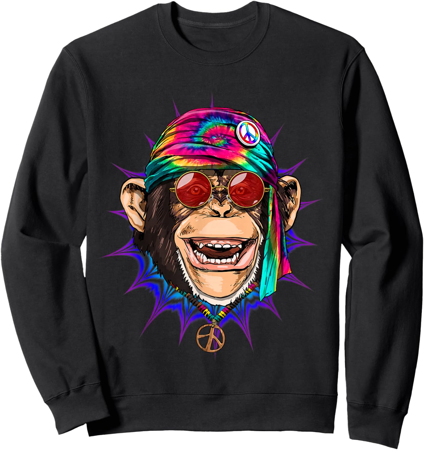 Tie Dye Hippie Monkey Hippiness Peace Love Monkey Sweatshirt - Sweatshirt | Black