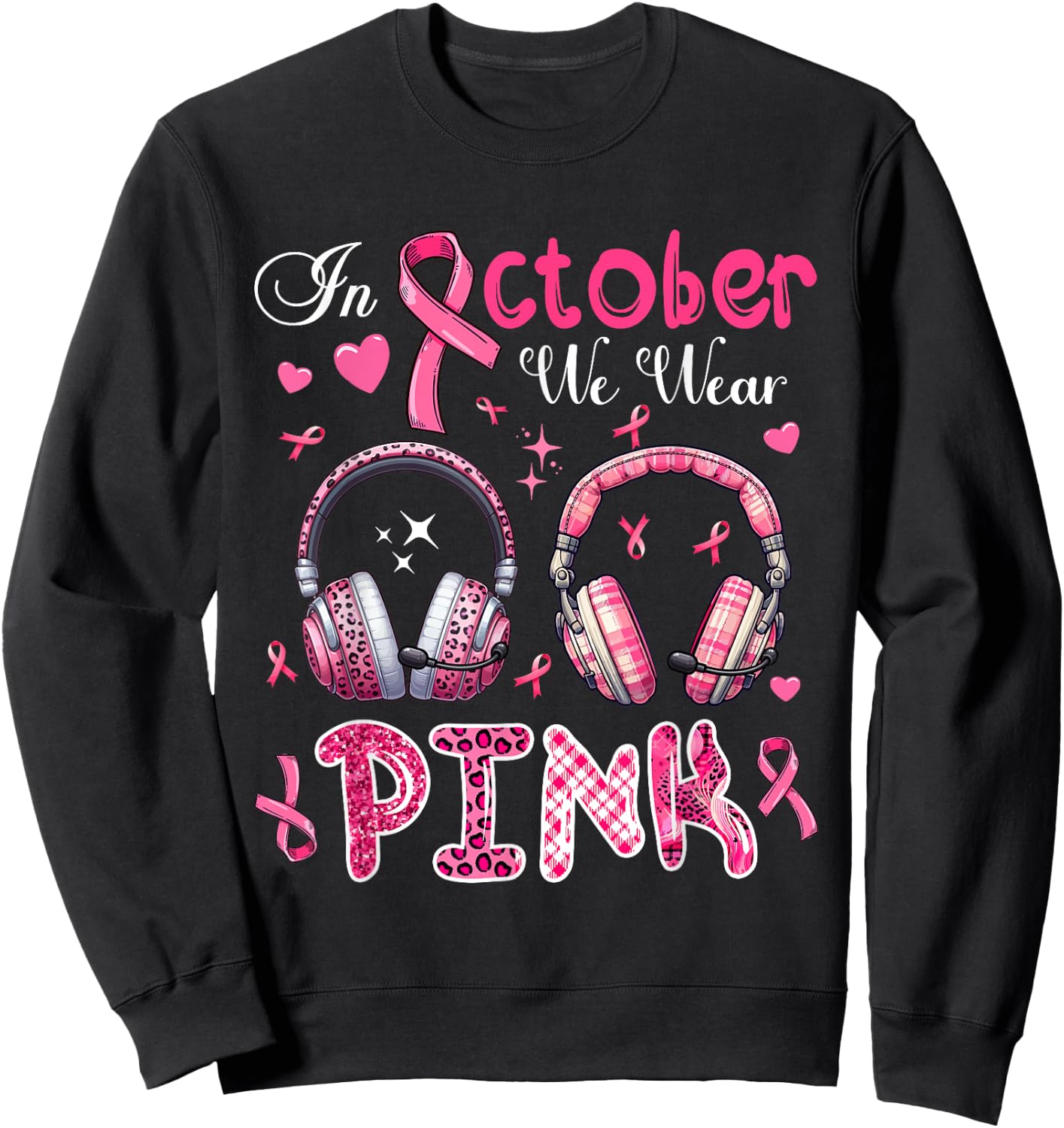 In October We Wear Pink Breast Cancer Awareness Dispatcher Sweatshirt - Sweatshirt | Black