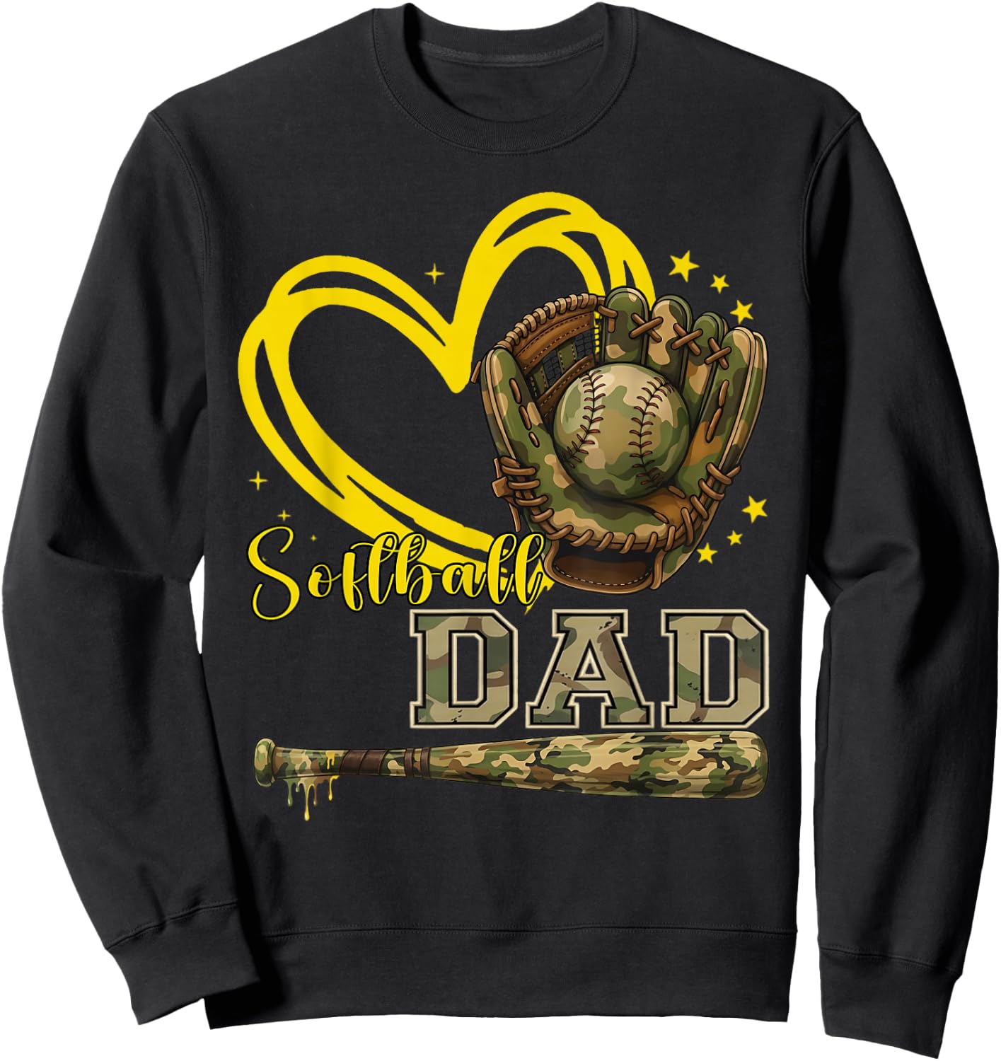 Softball Dad Camo Heart Father Daddy Papa Family Pride Sweatshirt - Sweatshirt | Black