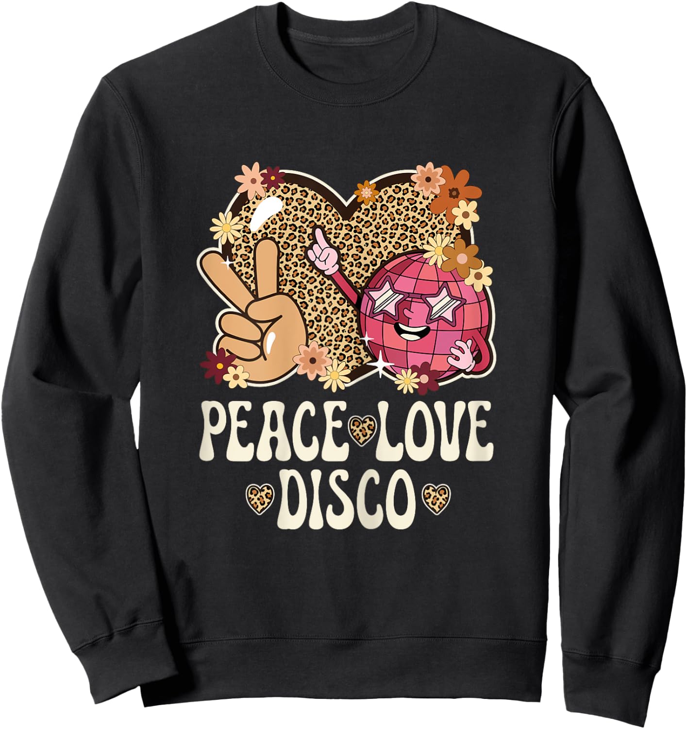 Peace Love Disco Outfit Leopard Print Women Girls 70s Disco Sweatshirt - Sweatshirt | Black
