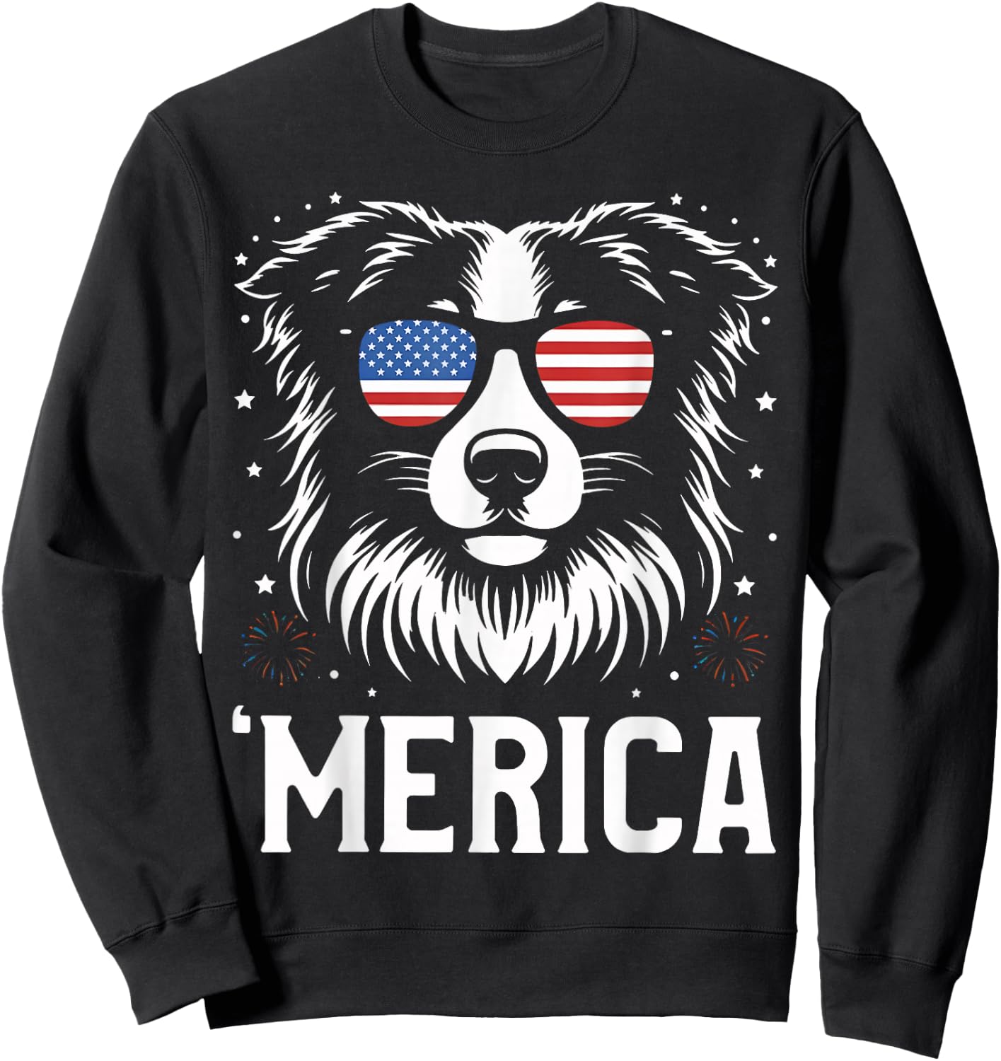 Australian Shepherd Merica Patriotic Dog American Flag Meme Sweatshirt - Sweatshirt | Black