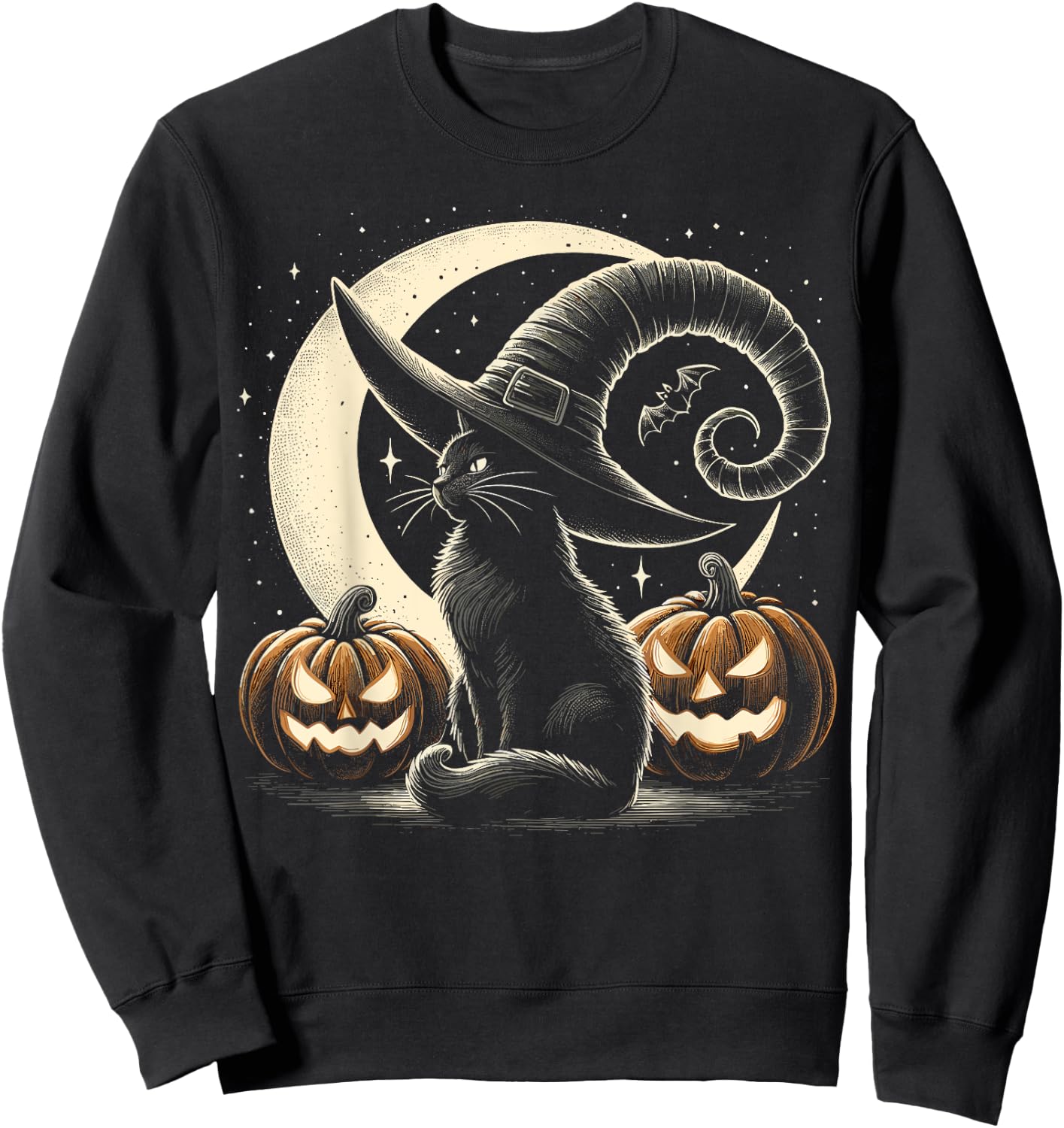 Black Cat Halloween Retro Pumpkin Costume Cat Women Kids Sweatshirt - Sweatshirt | Black