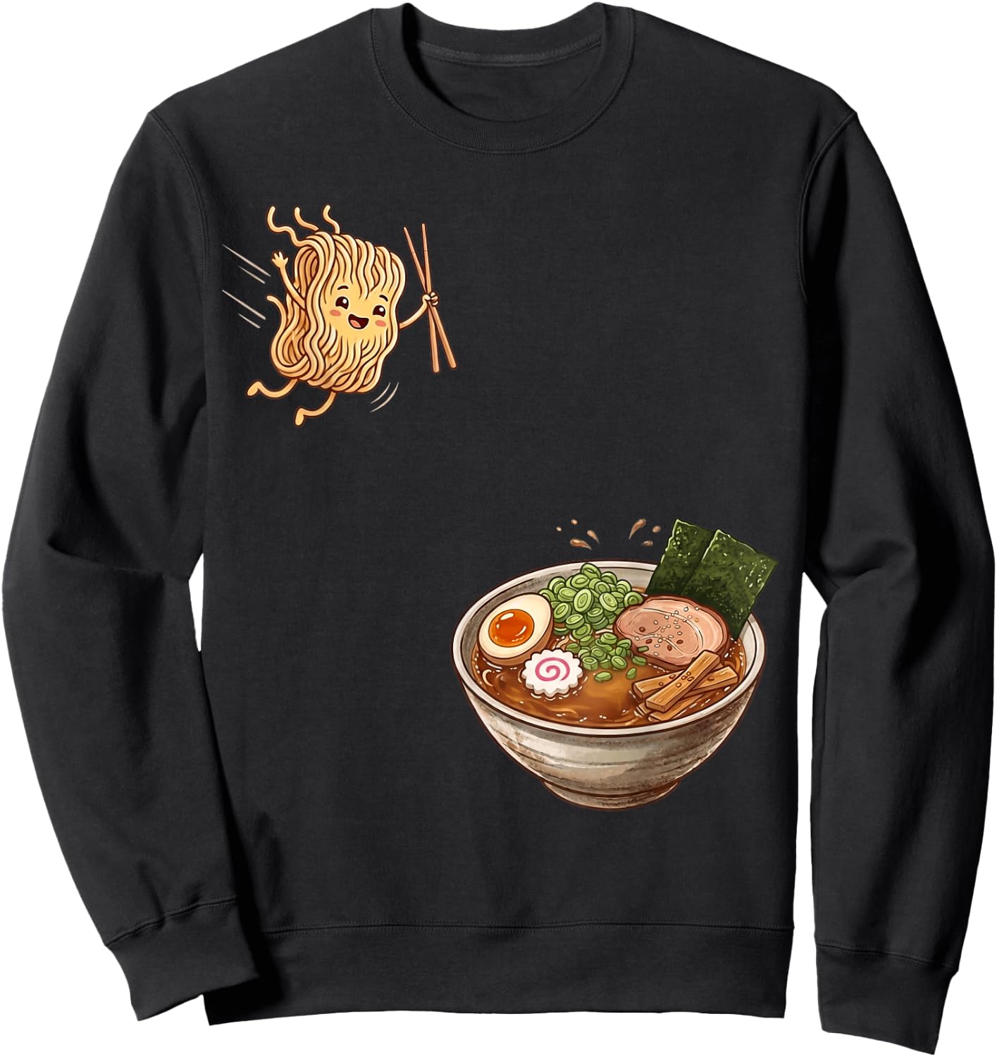 Funny Ramen Jumping Ramen Bowl Japanese Kawaii Anime Ramen Sweatshirt - Sweatshirt | Black
