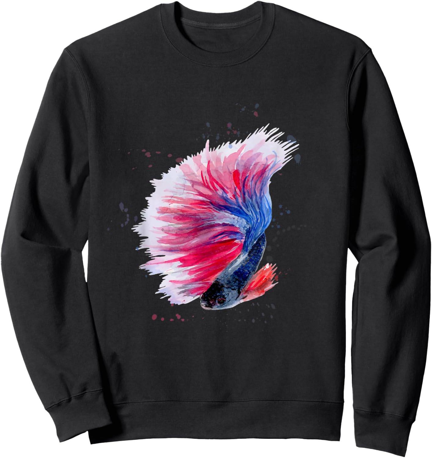 Red, White and Blue Watercolor Style Beautiful Betta Fish Sweatshirt - Sweatshirt | Black