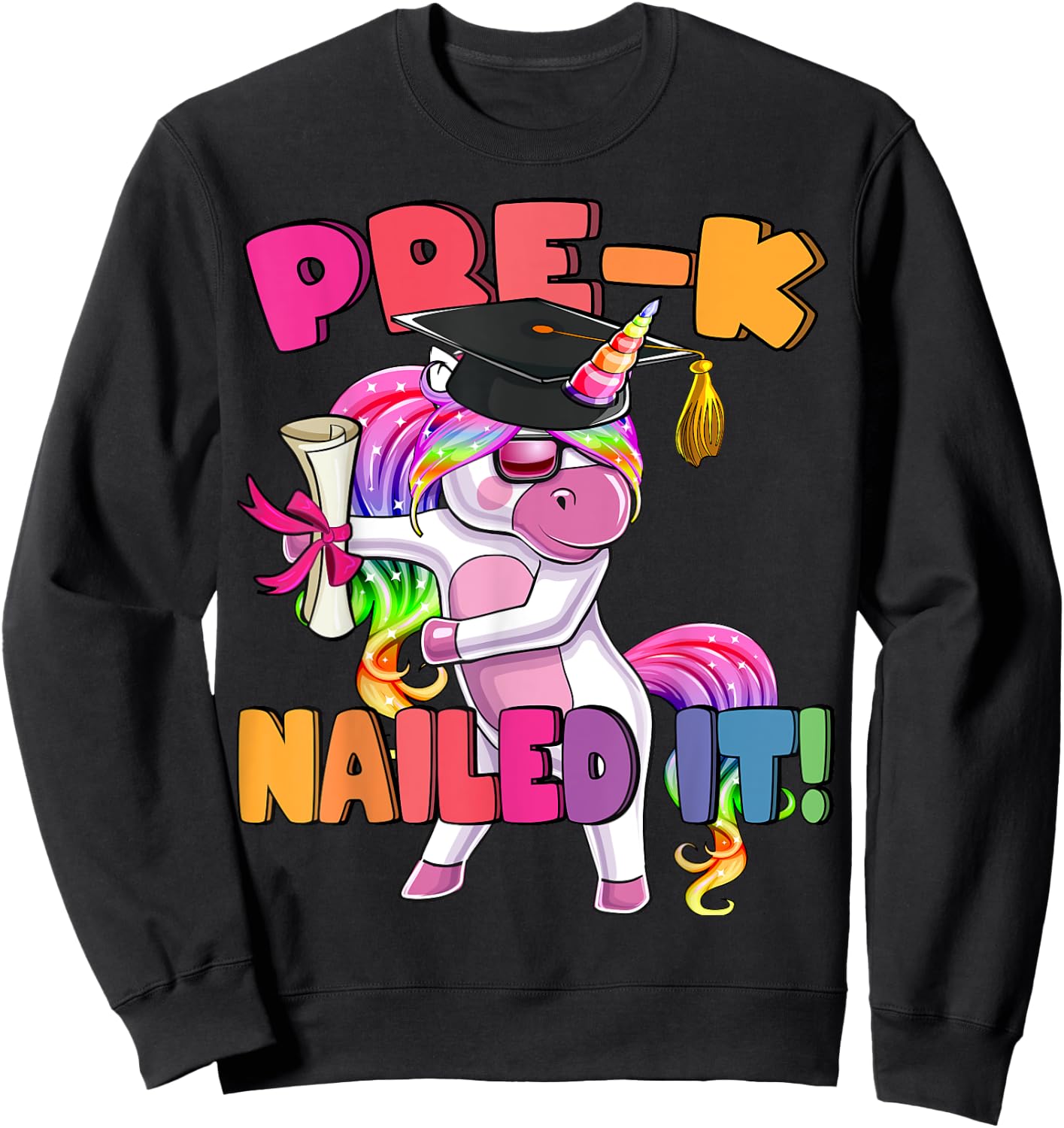 Pre-K Nailed It Flossing Unicorn Graduation Shirt Gift Girls Sweatshirt - Sweatshirt | Black