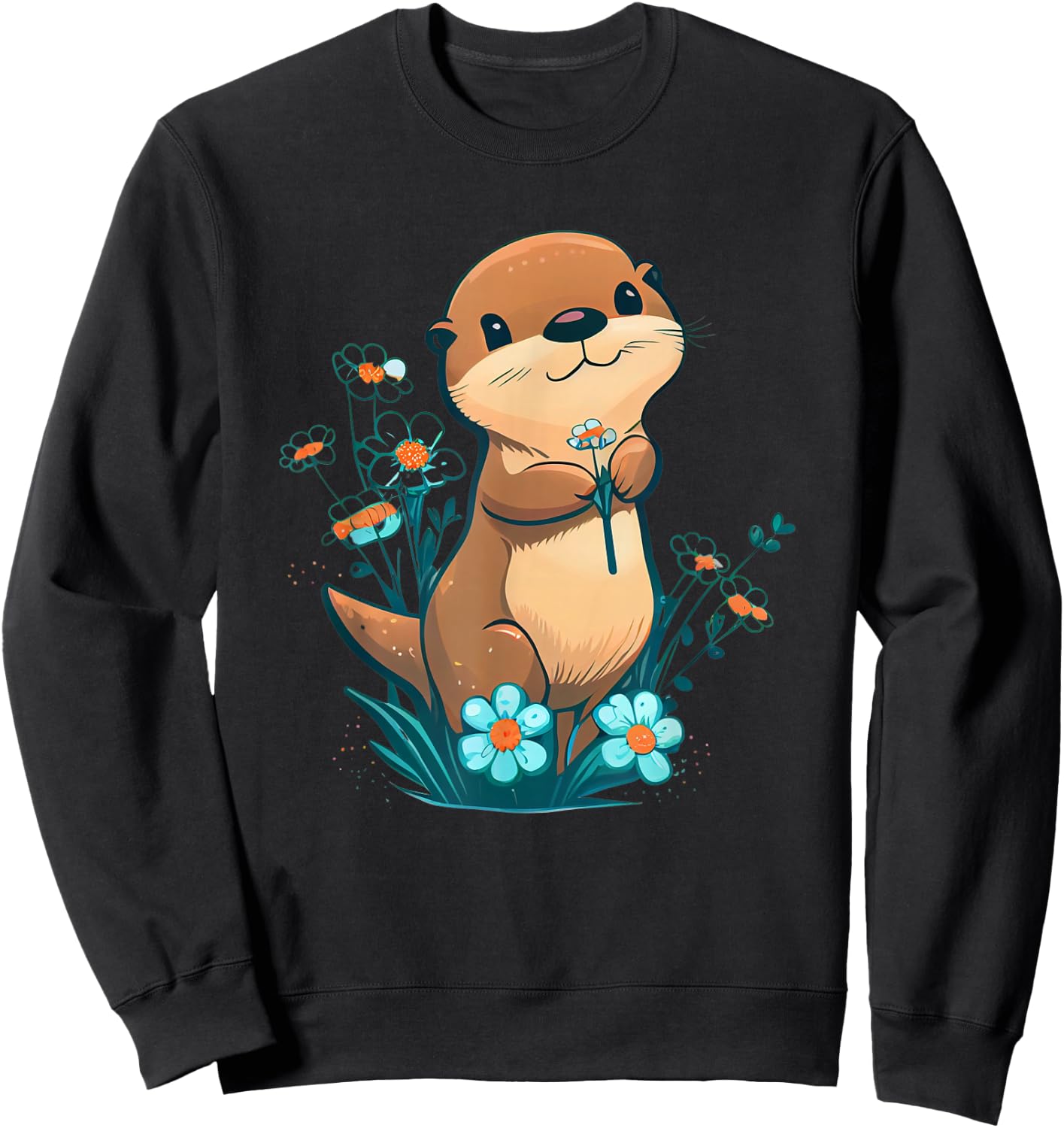 Baby Otter Blumen – Otter Sweatshirt - Sweatshirt | Black