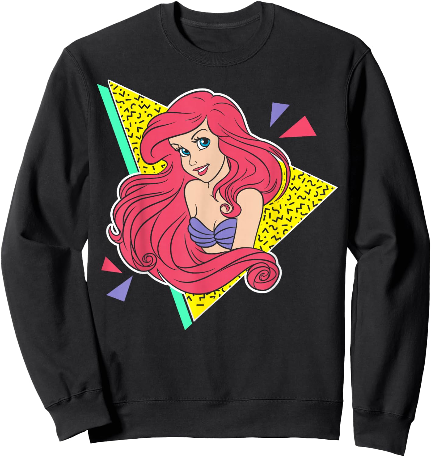 Disney Little Mermaid Ariel Retro 80's Style Graphic Sweatshirt - Sweatshirt | Black