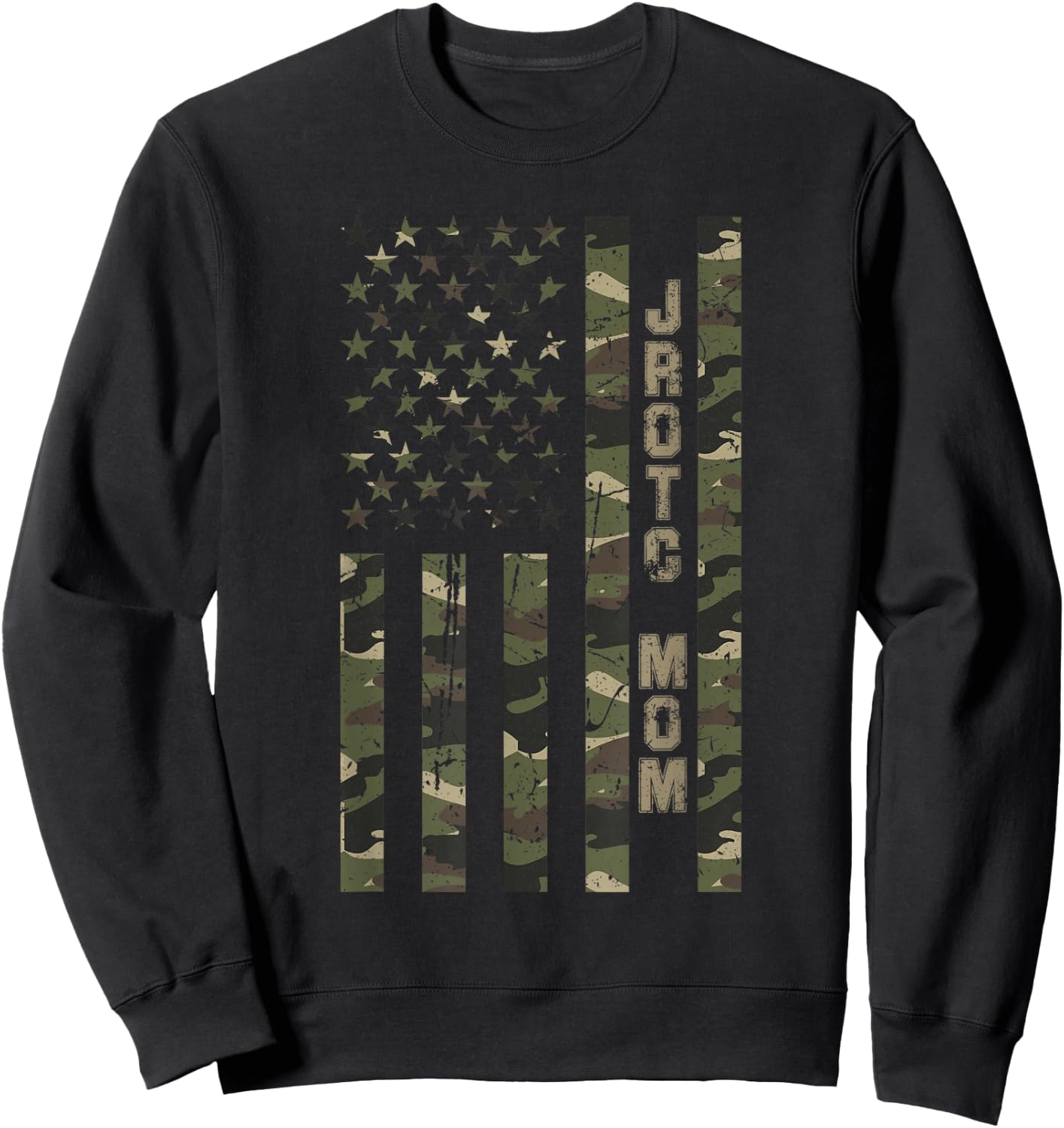 JROTC Mom United States Distressed Camo w US Flag Sweatshirt - Sweatshirt | Black