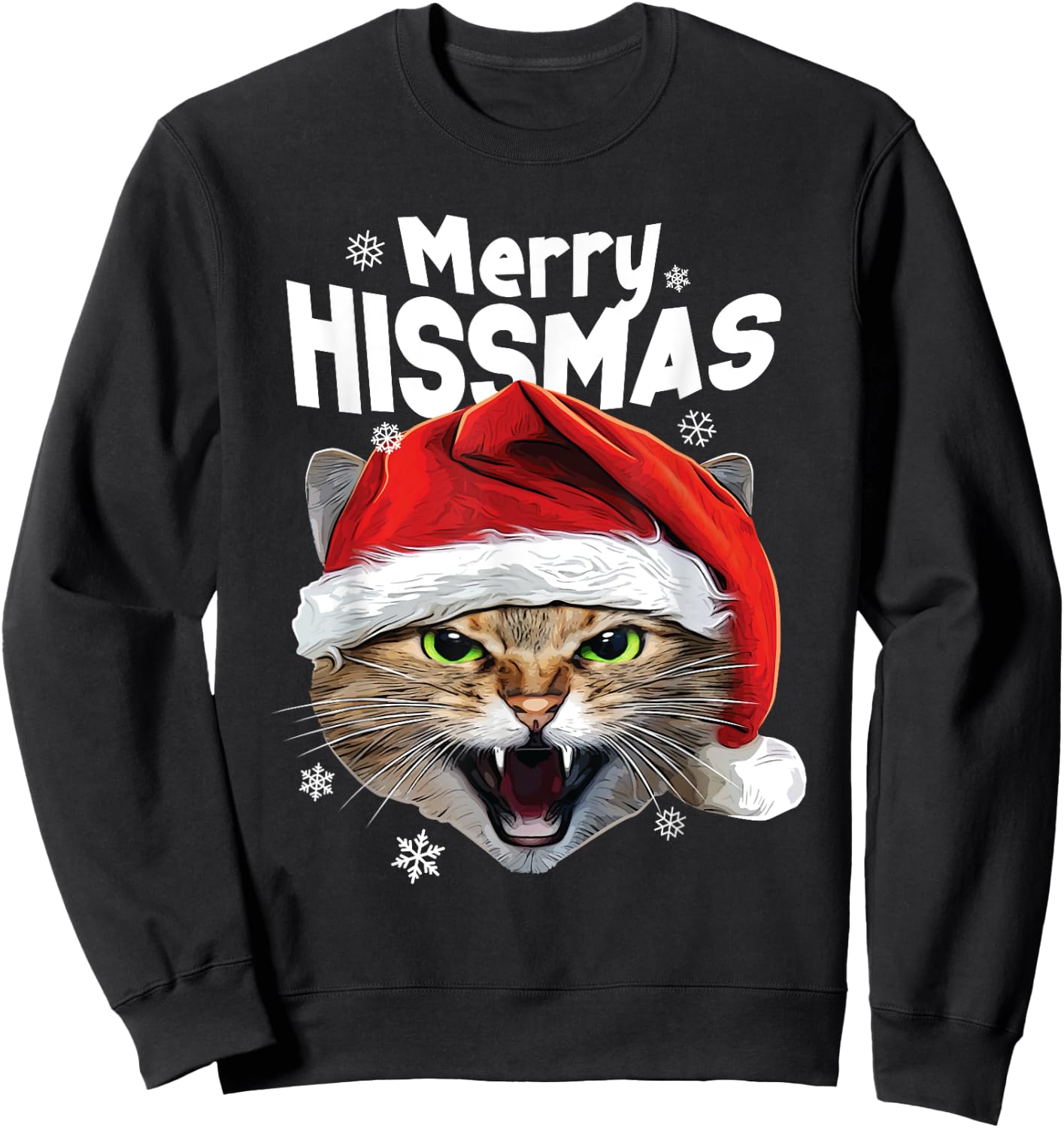 Cool Christmas Cat T Shirt 'Merry HISSmas' for Cat Lovers Sweatshirt - Sweatshirt | Black