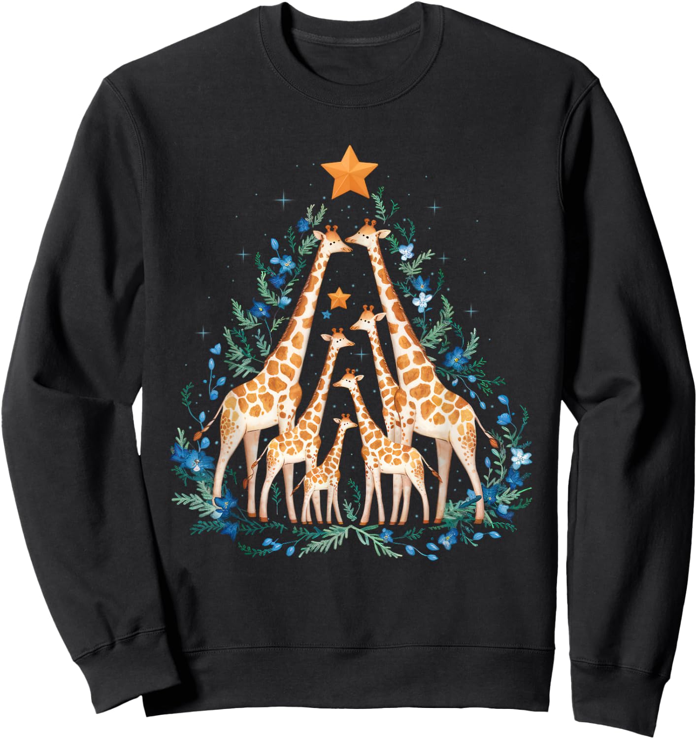 Cute Giraffes Tree Christmas Giraffe Lovers Xmas Holiday Sweatshirt - Sweatshirt | Black