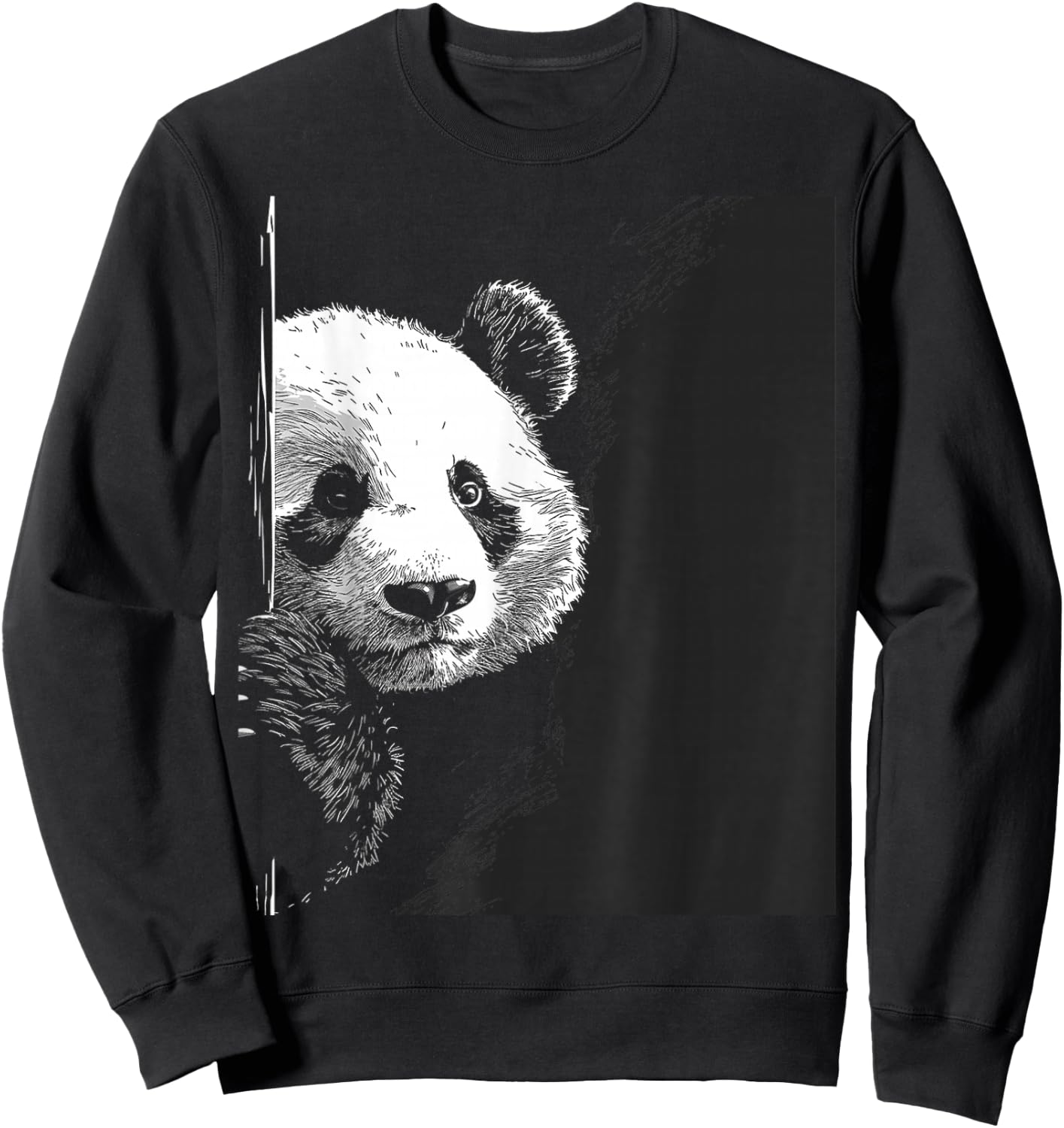 Panda Drawing Animal Motif Art Panda Sweatshirt - Sweatshirt | Black