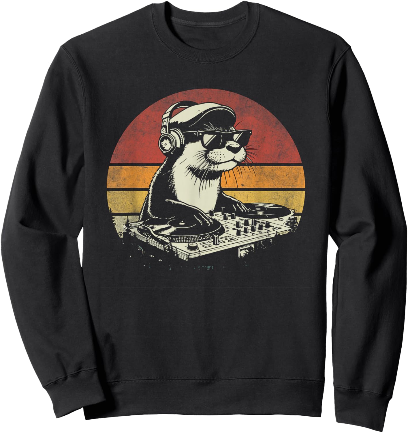 DJ Sea Otter Music Mixer Vintage Funny Retro Music Dj Otter Sweatshirt - Sweatshirt | Black