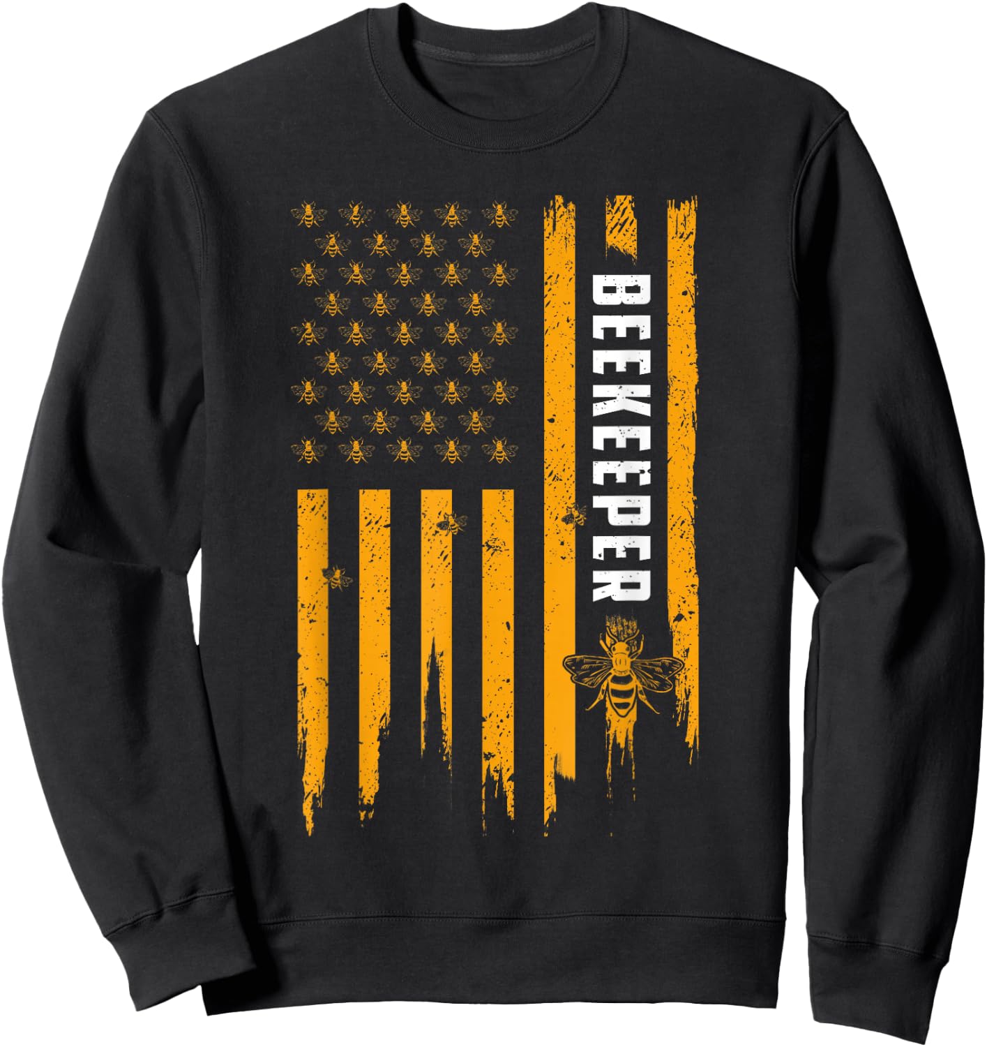 Beekeeping American Flag Honeycomb Honey Bees Beekeeper Sweatshirt - Sweatshirt | Black