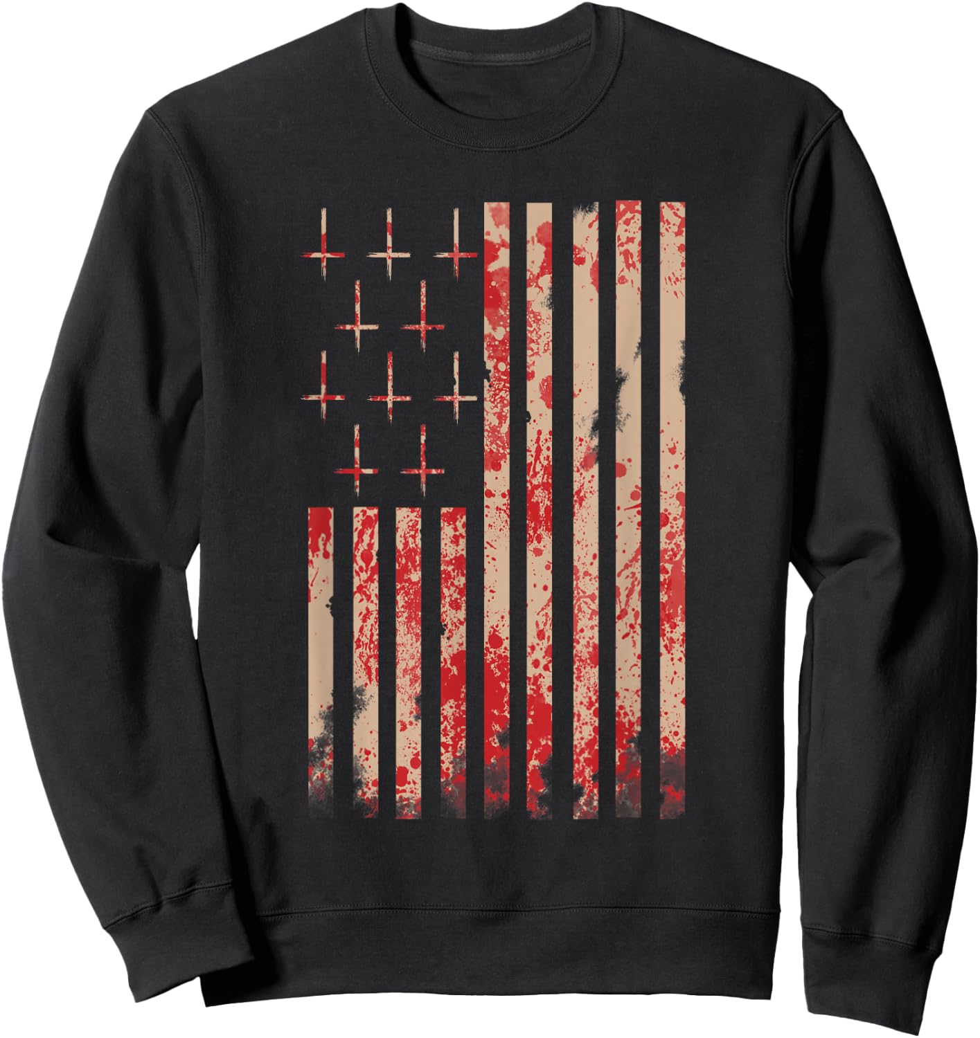 American Flag Shirt Upside Down Cross Occult Symbol Satanic Sweatshirt - Sweatshirt | Black
