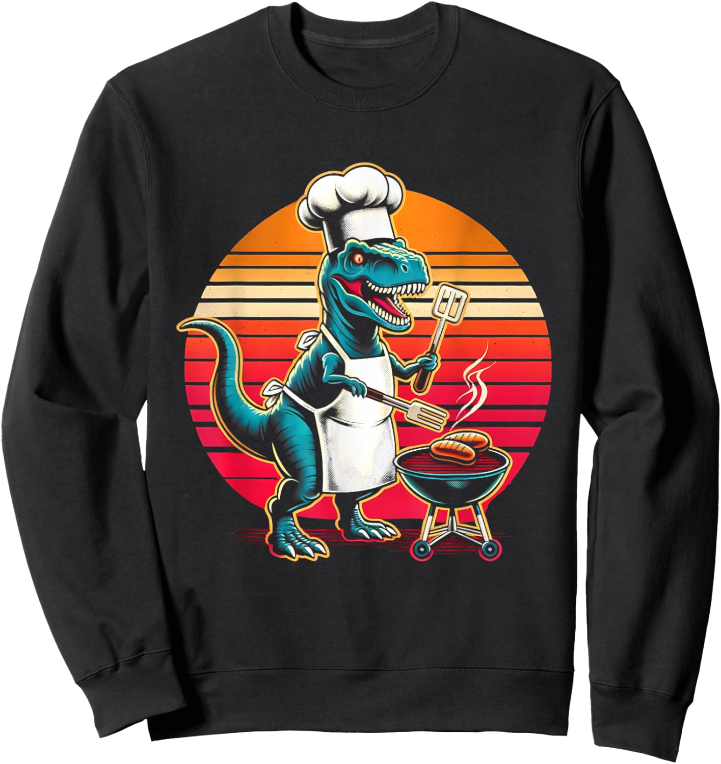 Dinosaur BBQ Chef Funny Retro Grill Master T-Rex Lover Sweatshirt - Sweatshirt | Black