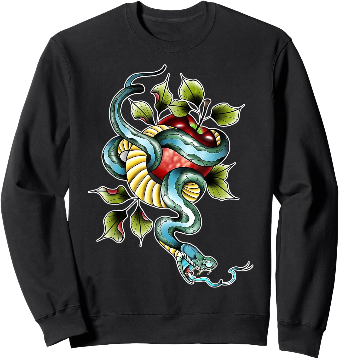 Snake x Apple x Garden of Eden x Adam & Eve Neo-Traditional Sweatshirt - Sweatshirt | Black
