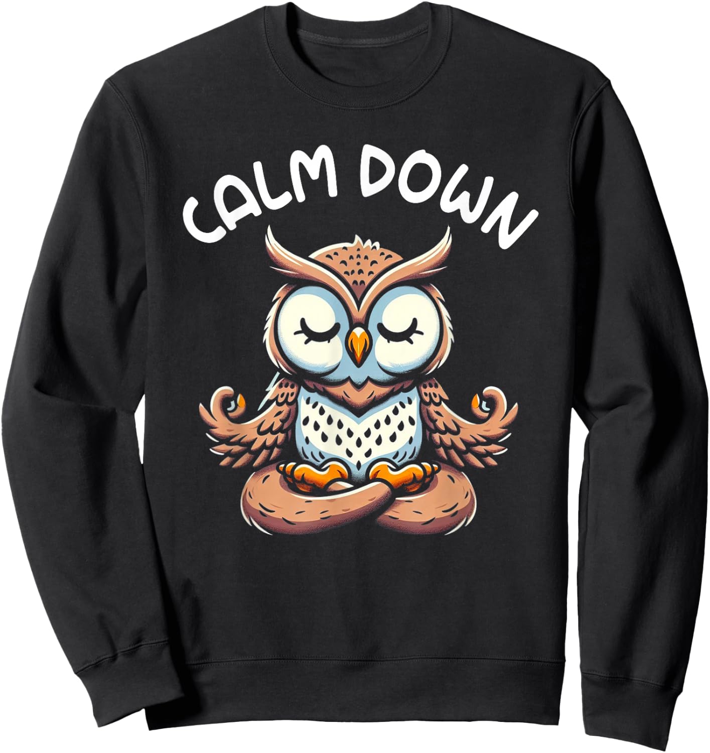 Owl Calm Down Yoga Meditation Sweatshirt - Sweatshirt | Black