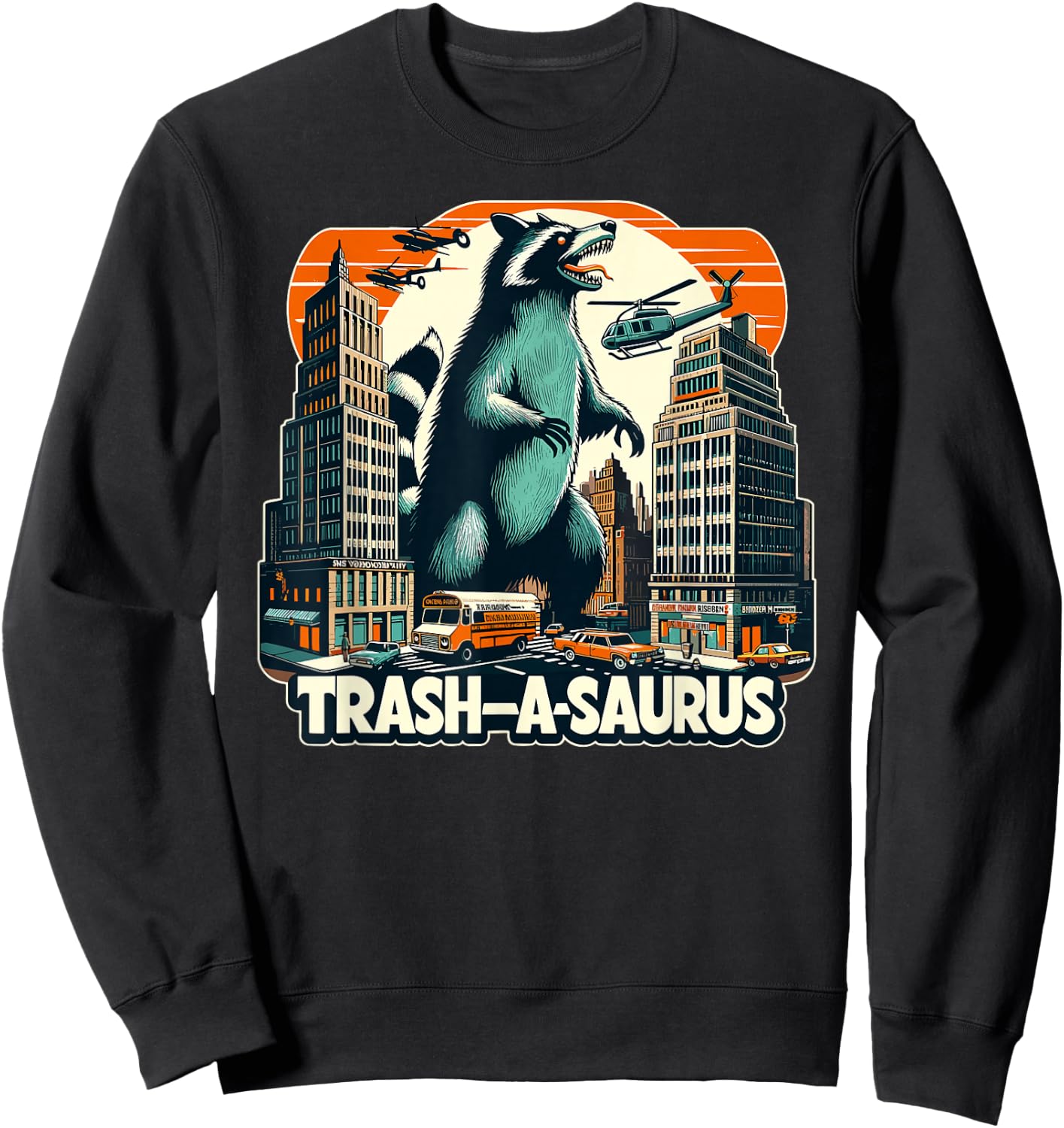 Waschbär, Trash-a-saurus, lustiger Vintage-Waschbär Sweatshirt - Sweatshirt | Black