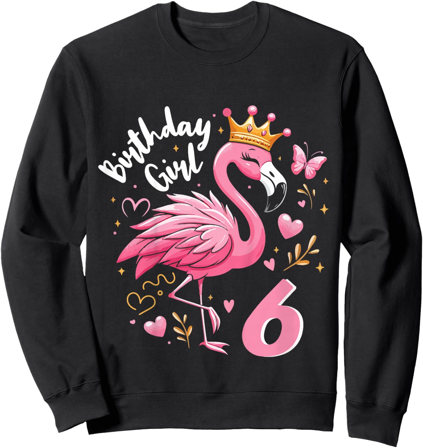 Kids 6th Birthday Cute Flamingo Girl 6 Years Old Cute , black Sweatshirt - Sweatshirt | Black