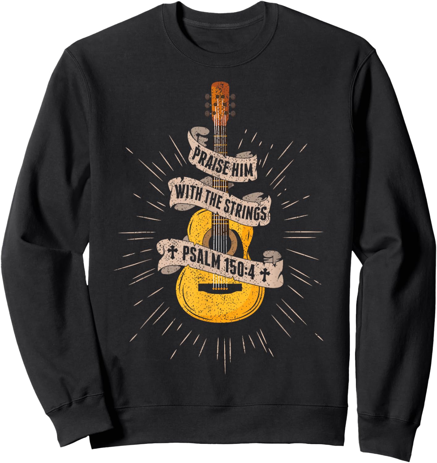 Praise Him With The Strings Jesus Acoustic Guitar Christian Sweatshirt - Sweatshirt | Black