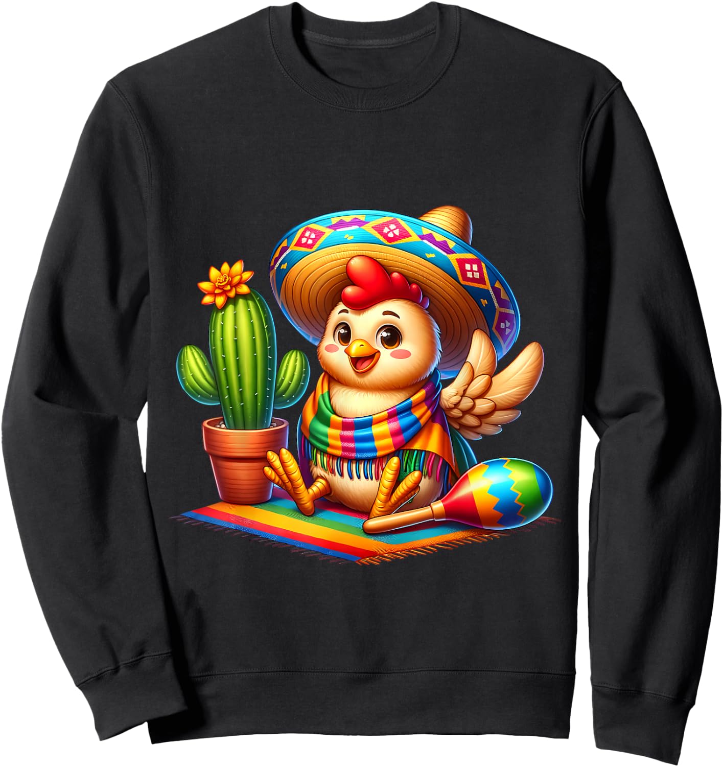 Funny Cinco De Mayo Chicken Saying Hi Sombrero Cactus Mexico Sweatshirt - Sweatshirt | Black