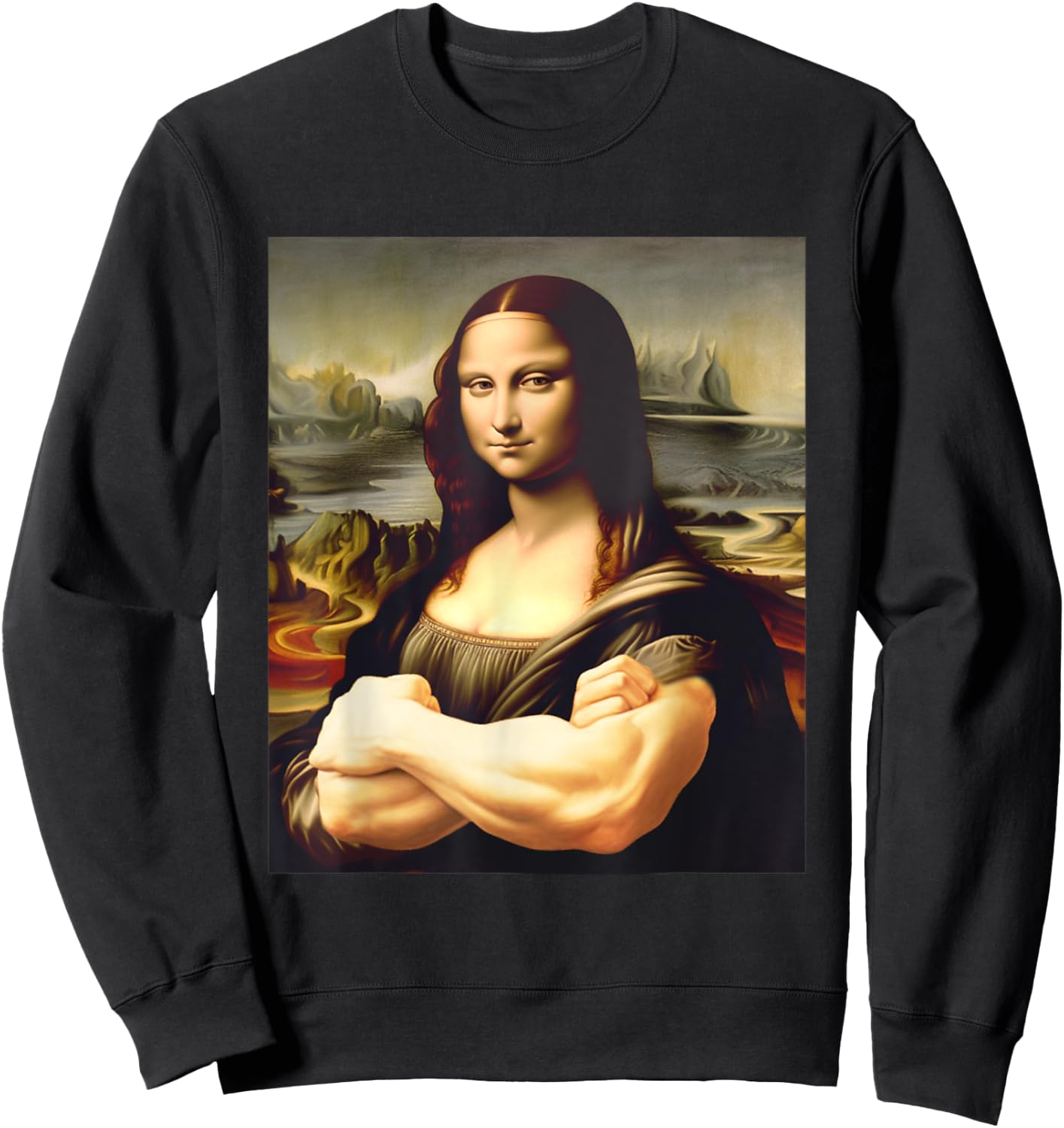 Mona Lisa Bodybuilding Funny Mona Lisa Muscle Gym Workout Sweatshirt - Sweatshirt | Black