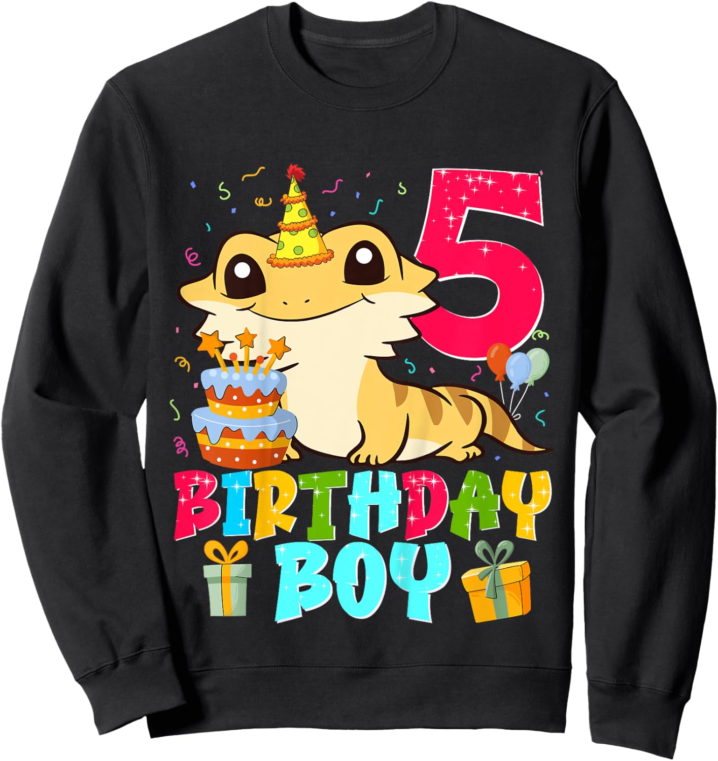 Kids Bearded Dragon Lizard 5th Birthday 5 Years Old Boy Kids Sweatshirt - Sweatshirt | Black