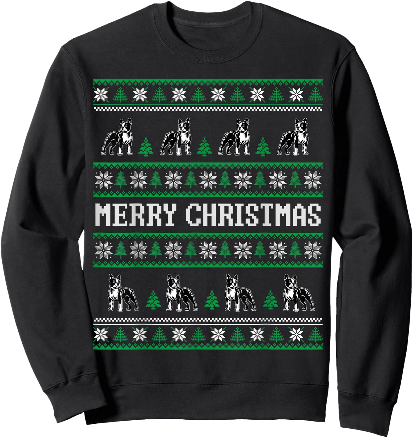 Ugly Sweater Boston Terrier Dog Christmas Dog Lover Xmas Men Women Kids Sweatshirt - Sweatshirt | Black