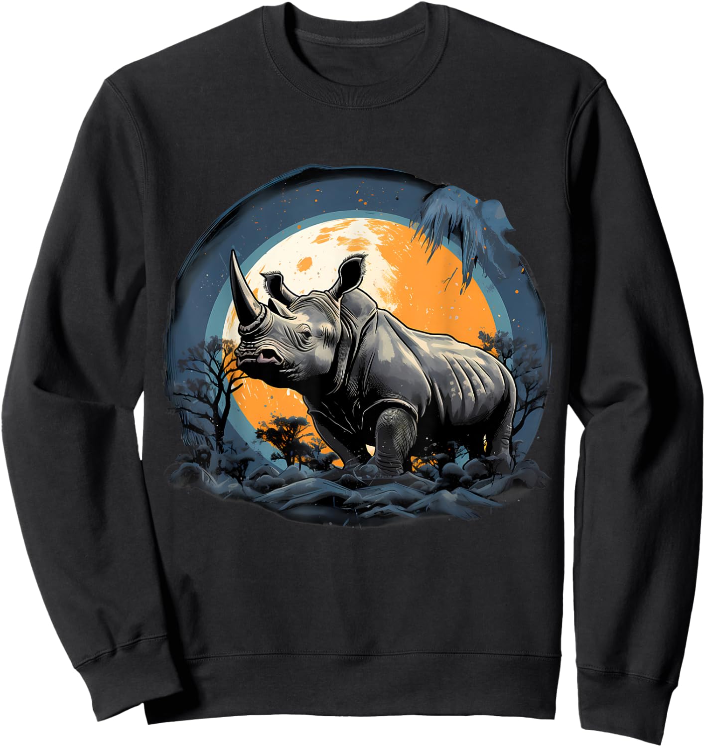 Rhino Safari Nature Artwork Rhinoceros Wildlife Safari Motif Sweatshirt - Sweatshirt | Black