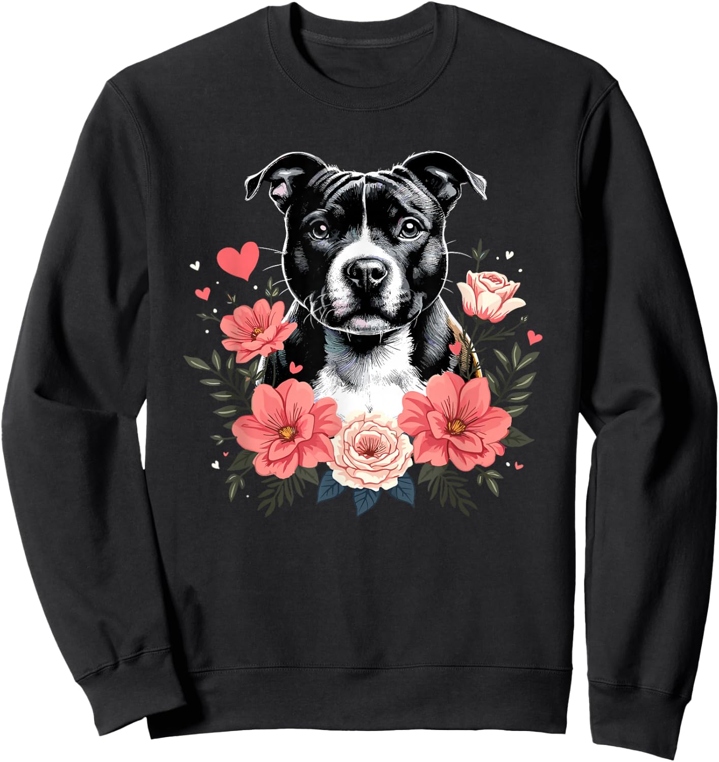 Roses Flowers Staffordshire Bull Terrier Staffy Terriers Sweatshirt - Sweatshirt | Black