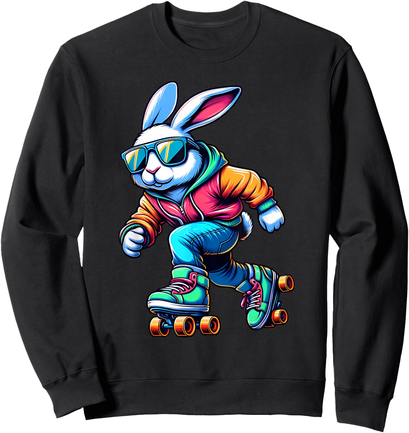 Happy Easter Bunny Roller Skating Player Lover Sport Rabbit Sweatshirt - Sweatshirt | Black