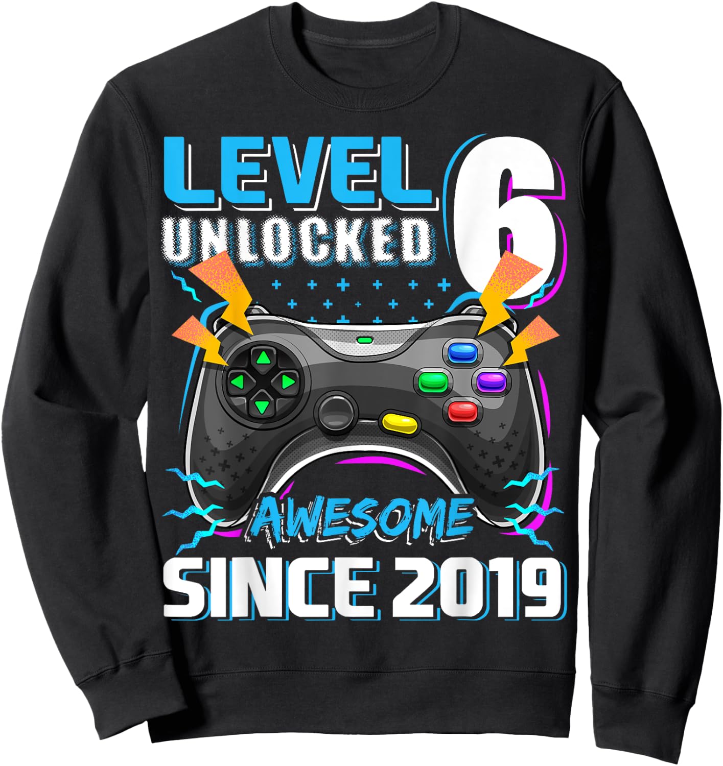 6th Birthday Boy Level 6 Gamer 6 Year Video Game Party Sweatshirt - Sweatshirt | Black