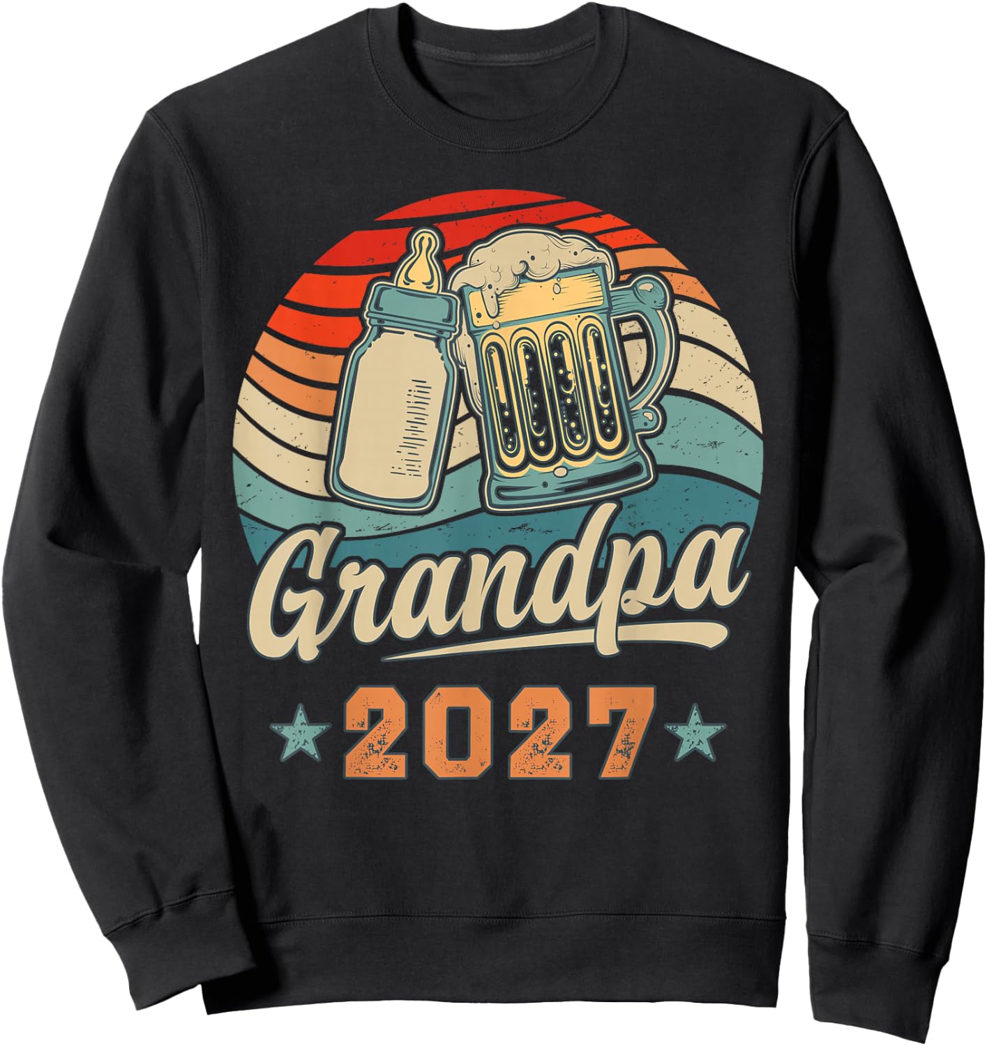 Grandpa 2027 Retro Future Grandpa Baby Reveal Sweatshirt - Sweatshirt | Black
