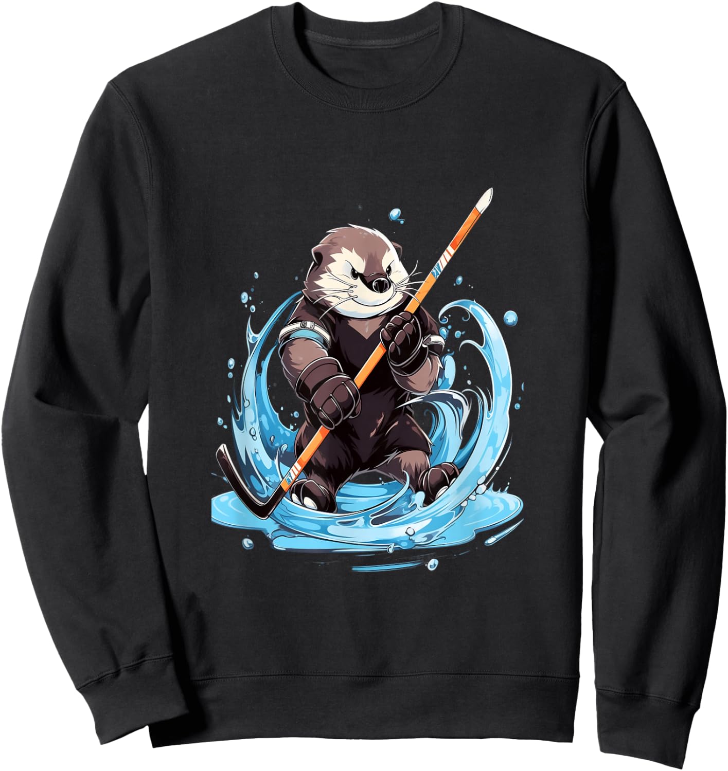 Otter Ice Hockey Player Hockey Stick Goalkeeper Sweatshirt - Sweatshirt | Black