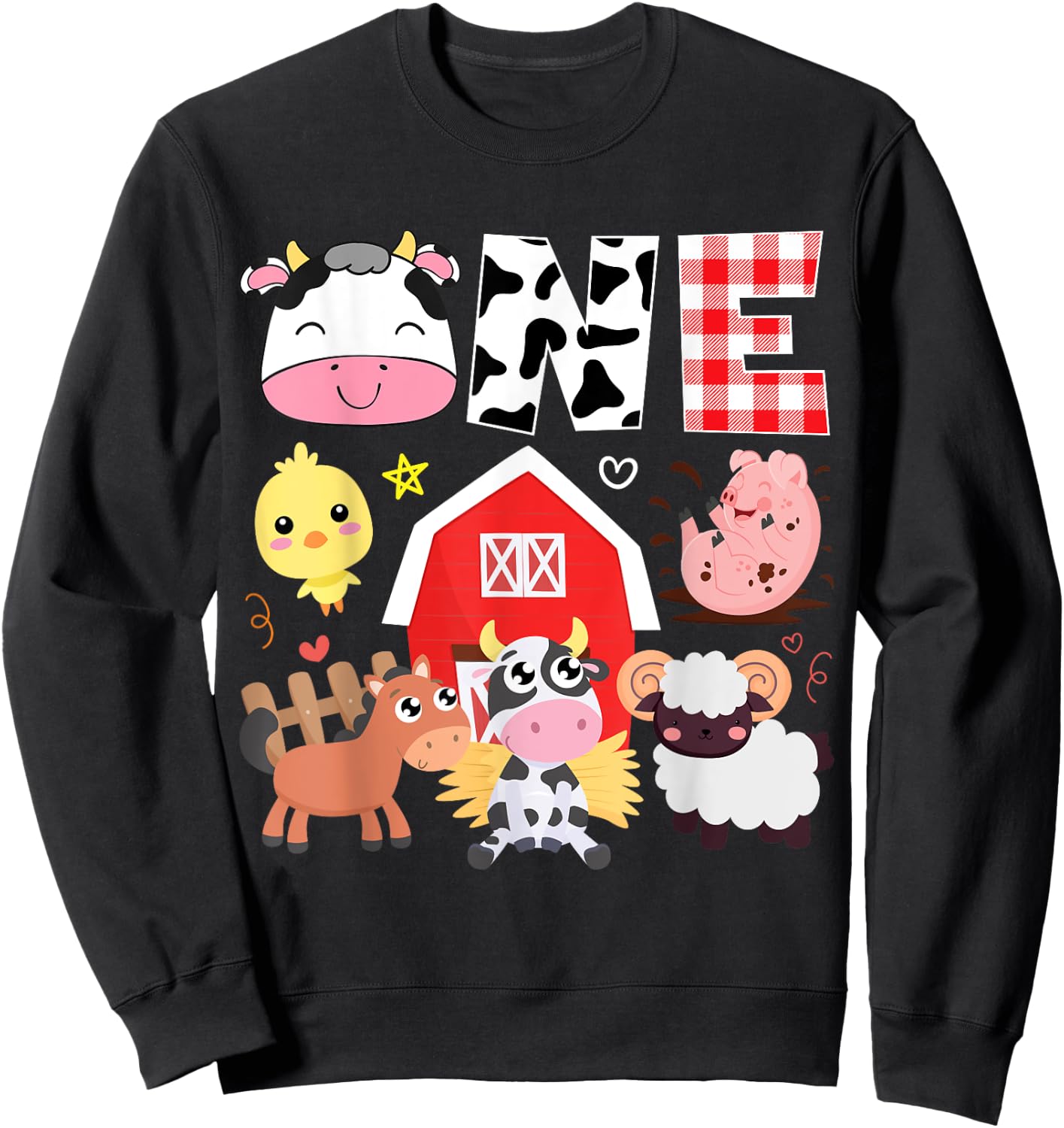 1st Birthday One Year Old Farm Theme Animals Birthday Party Sweatshirt - Sweatshirt | Black