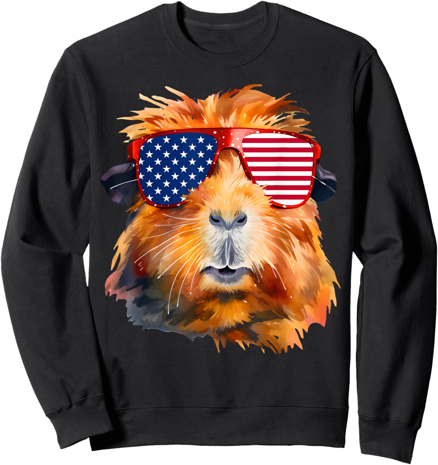 Guinea Pig American Flag Sunglasses Patriotic 4th Of July Sweatshirt - Sweatshirt | Black