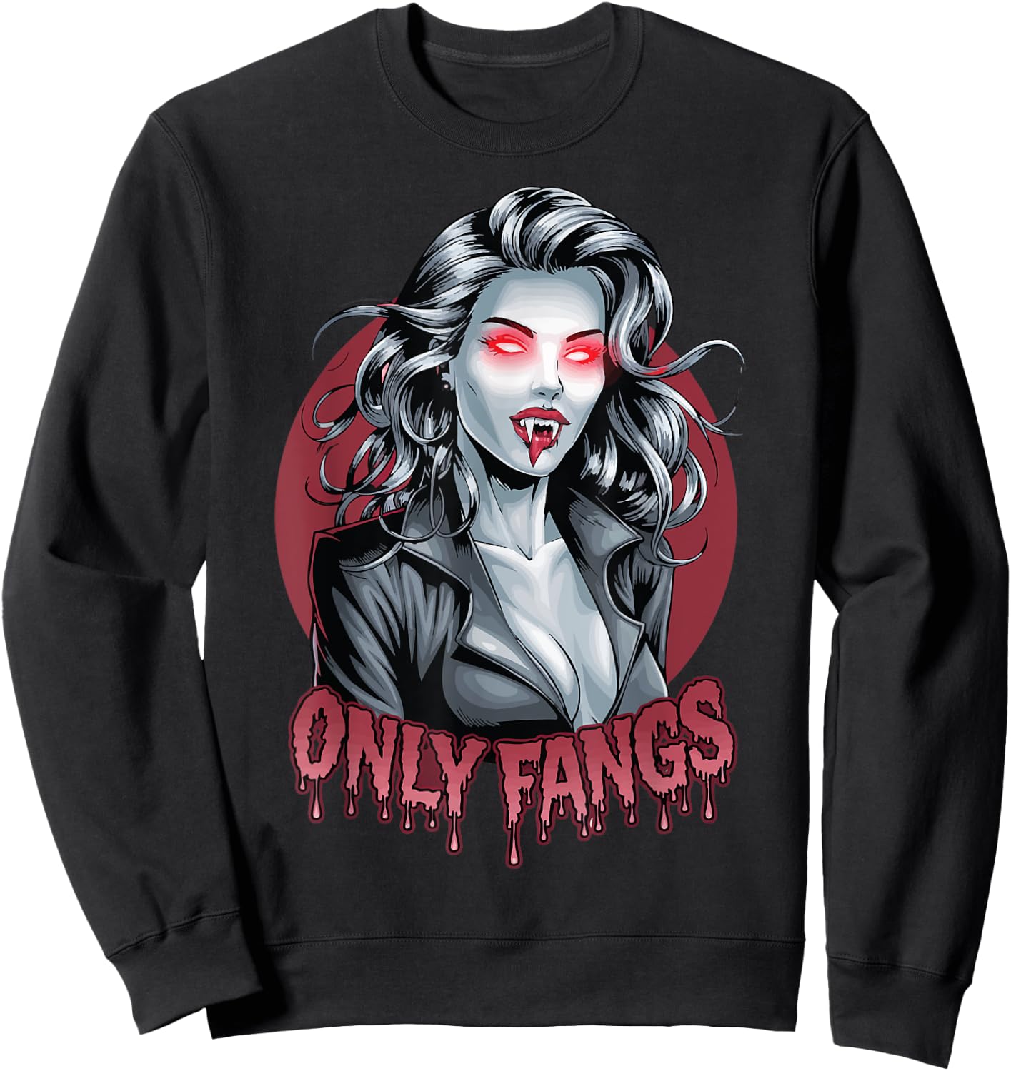 Sexy Vampire Horror Gothic Parody Only Fangs Goth Halloween Sweatshirt - Sweatshirt | Black