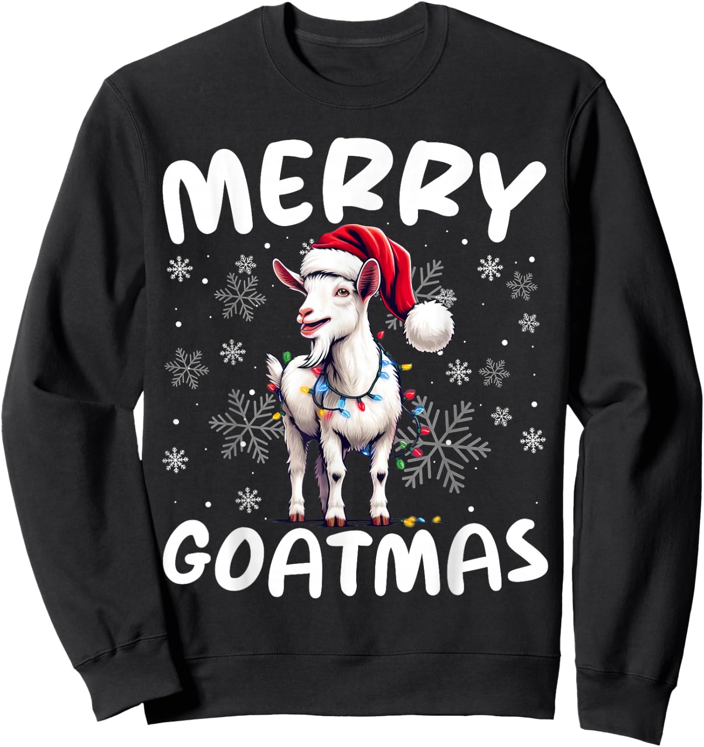 Goat Funny Merry Goatmas Santa Hat Sunglass Snowflakes Xmas Sweatshirt - Sweatshirt | Black