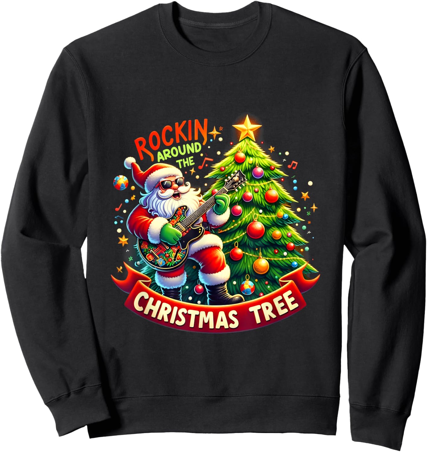 Rockin' Around The Christmas Tree Funny Horses Christmas Sweatshirt - Sweatshirt | Black