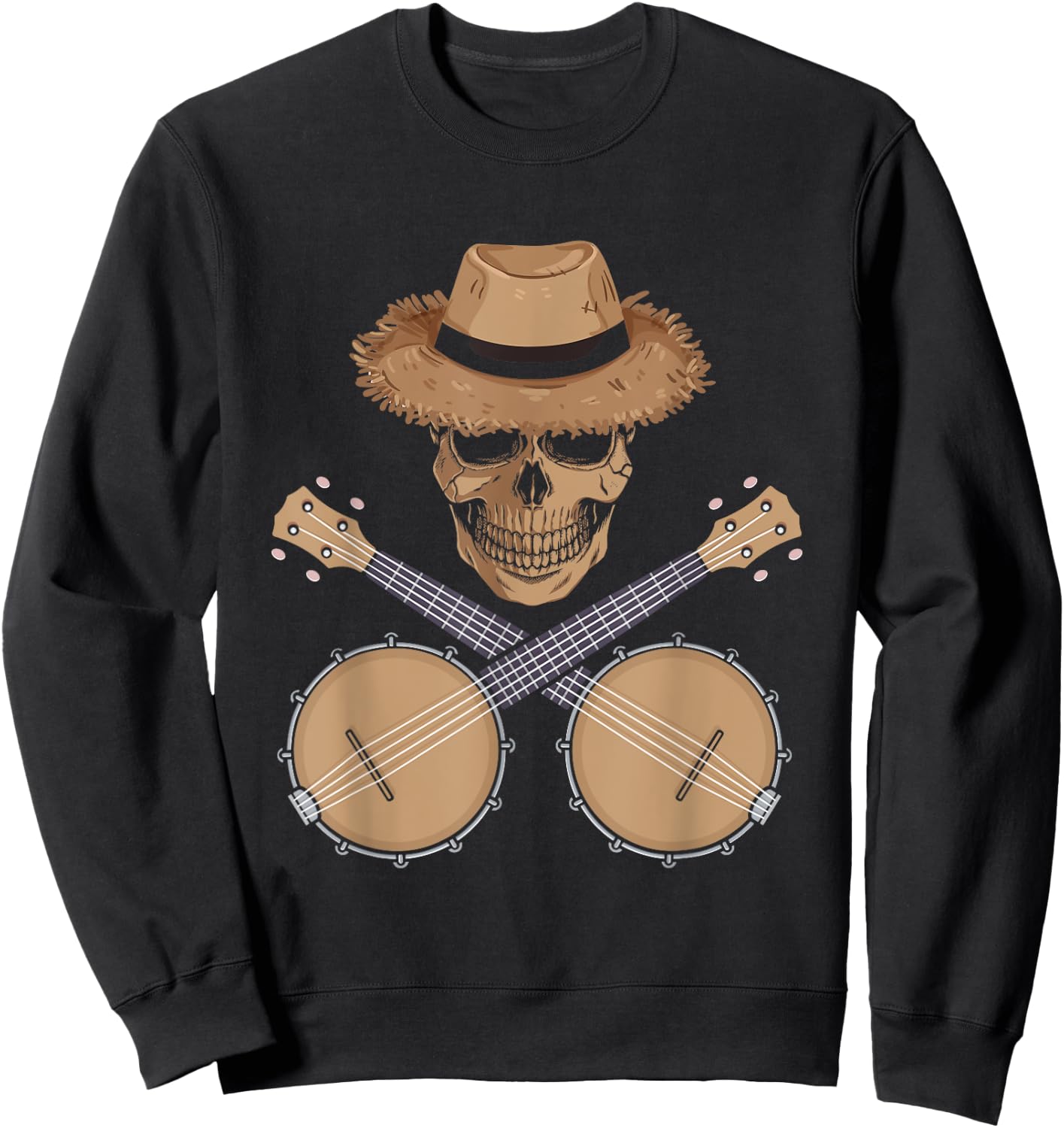 Banjo Player Skeleton | Bluegrass Country Music | Banjoist Sweatshirt - Sweatshirt | Black