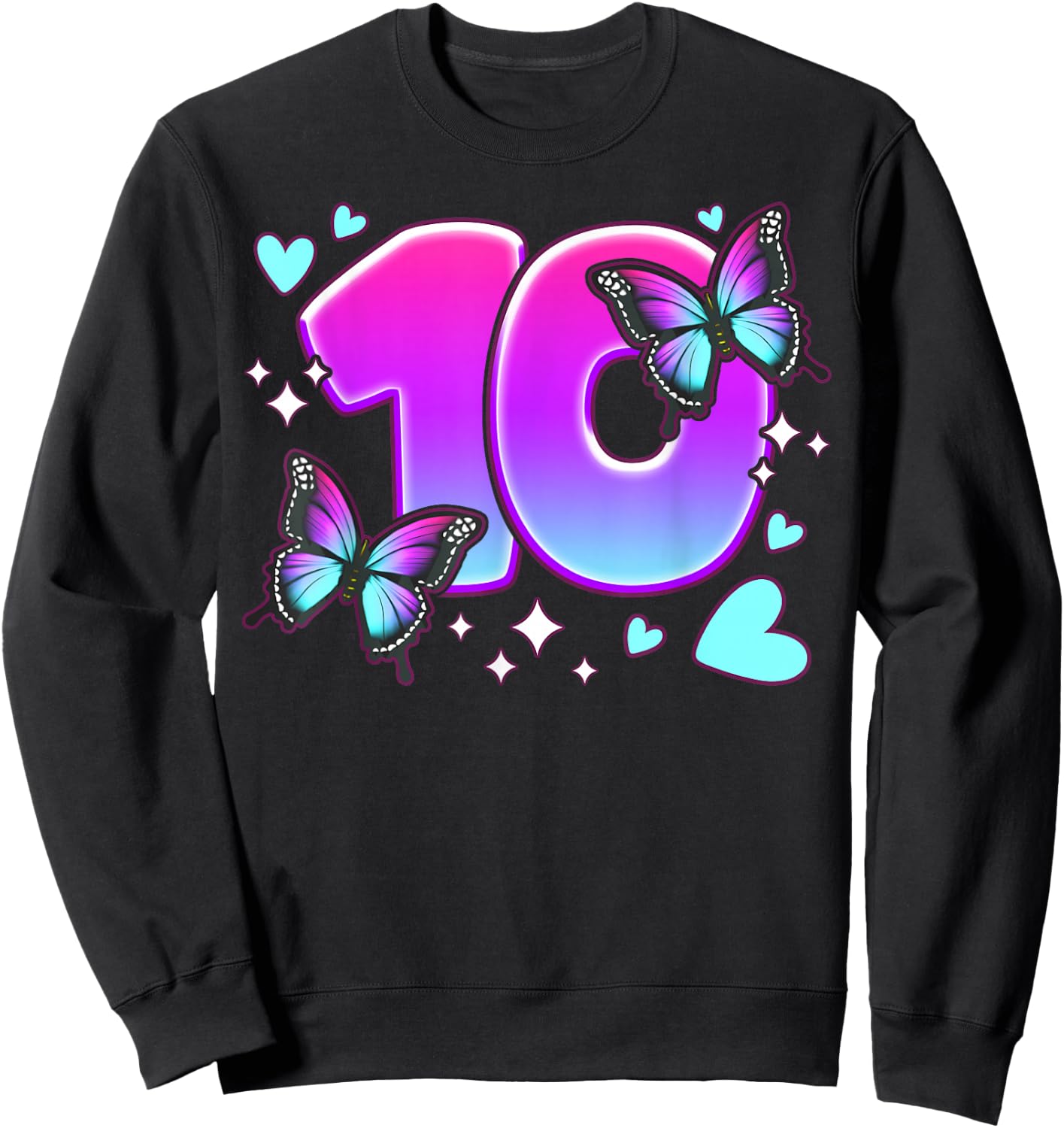 Birthday Girl 10 Years, Butterflies and Number 10 Sweatshirt - Sweatshirt | Black