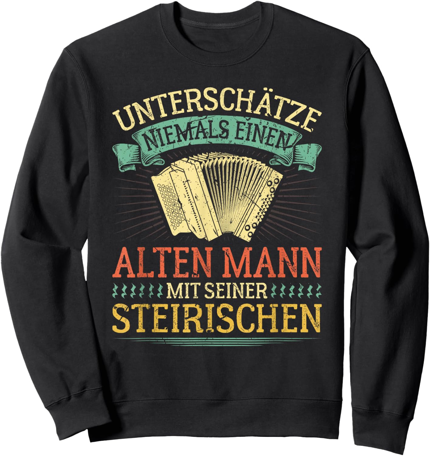 Alter Mann mit Steirian Harmonica Funny Squeeze , black, s Sweatshirt - Sweatshirt | Black